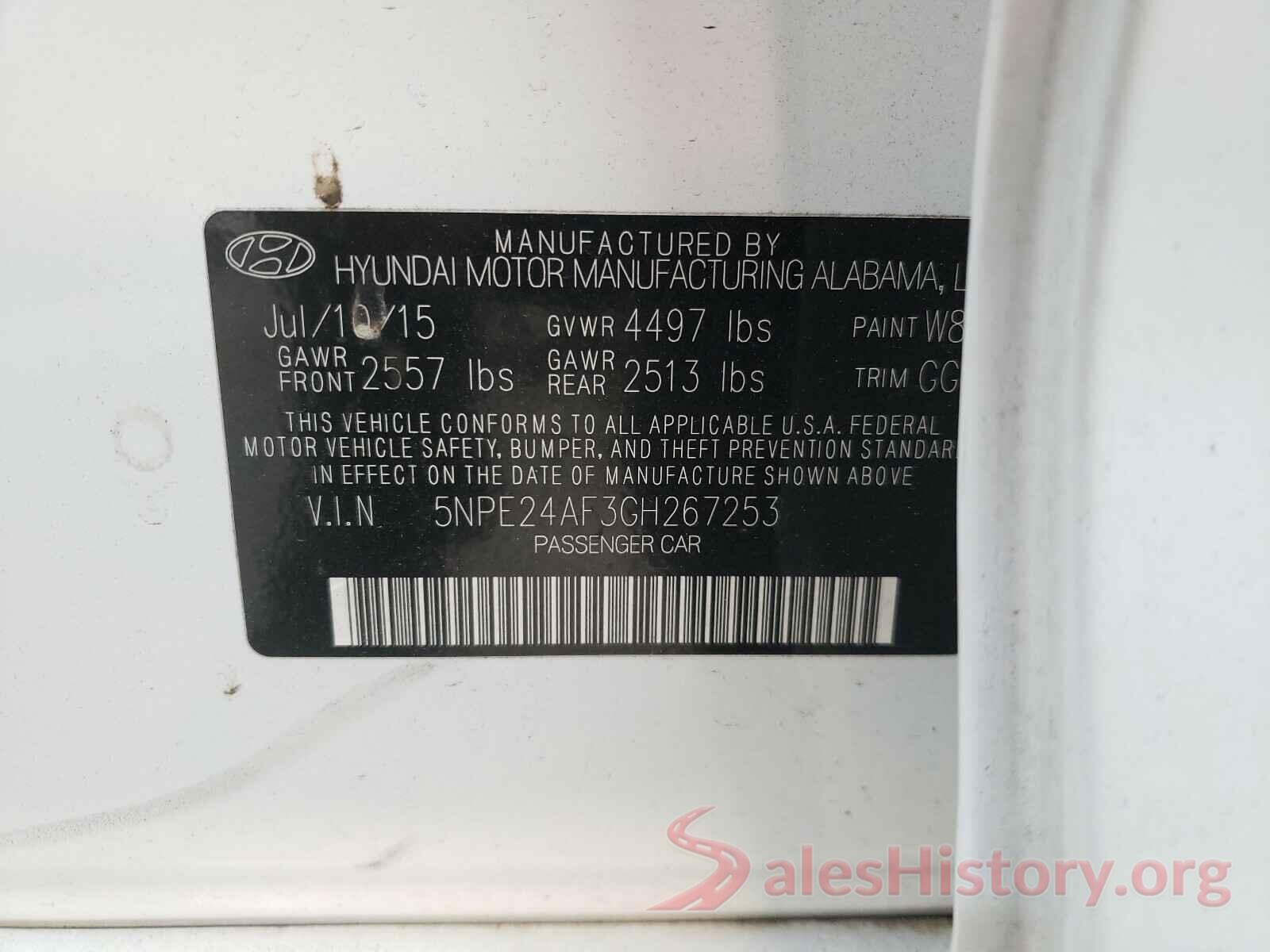 5NPE24AF3GH267253 2016 HYUNDAI SONATA