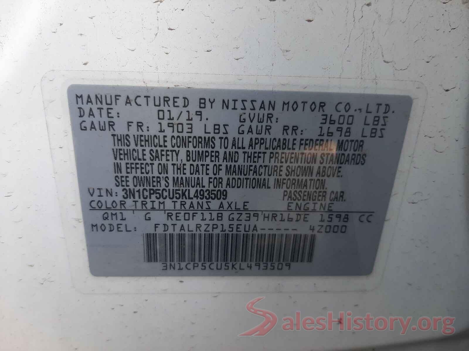 3N1CP5CU5KL493509 2019 NISSAN KICKS