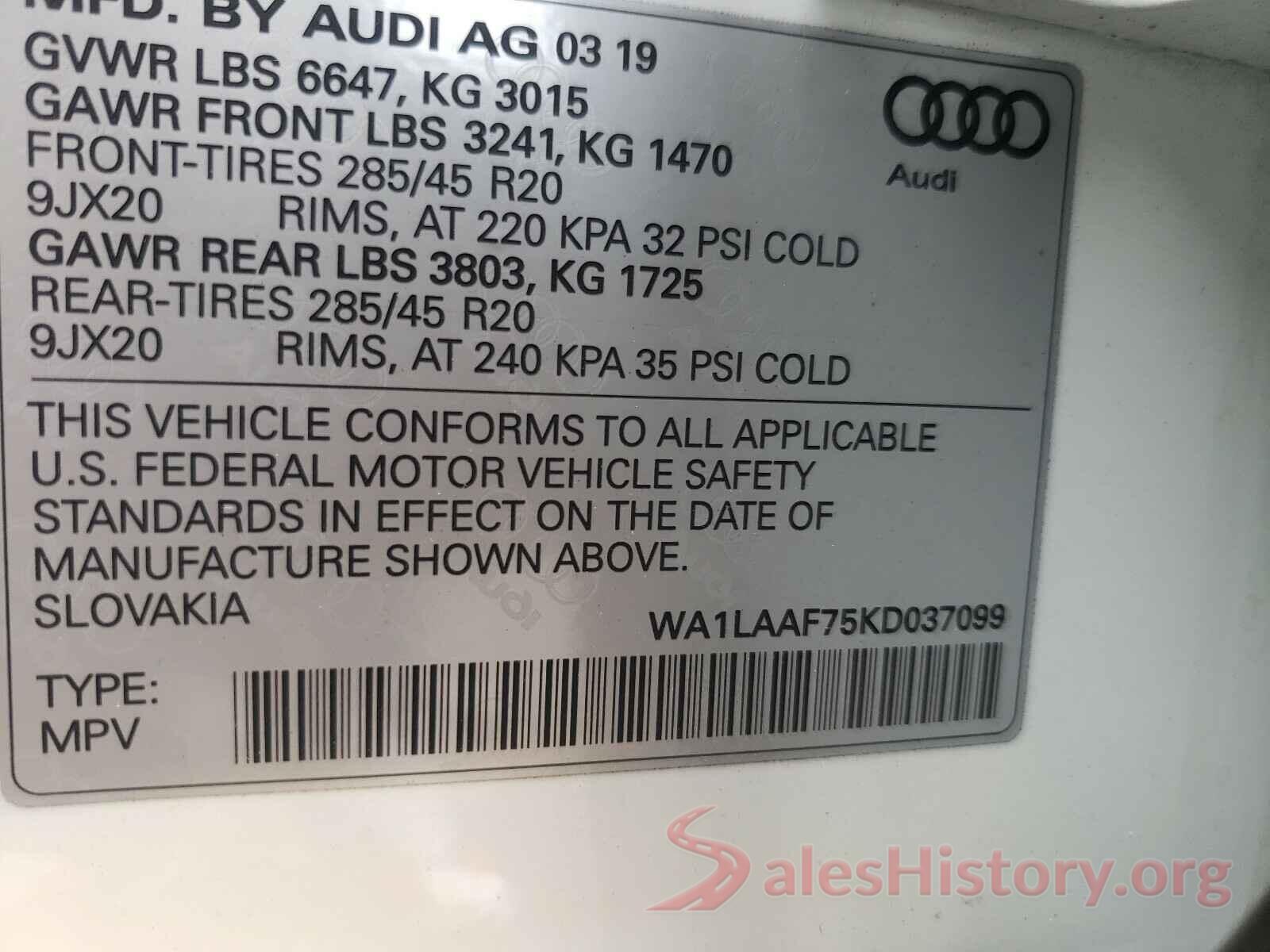 WA1LAAF75KD037099 2019 AUDI Q7