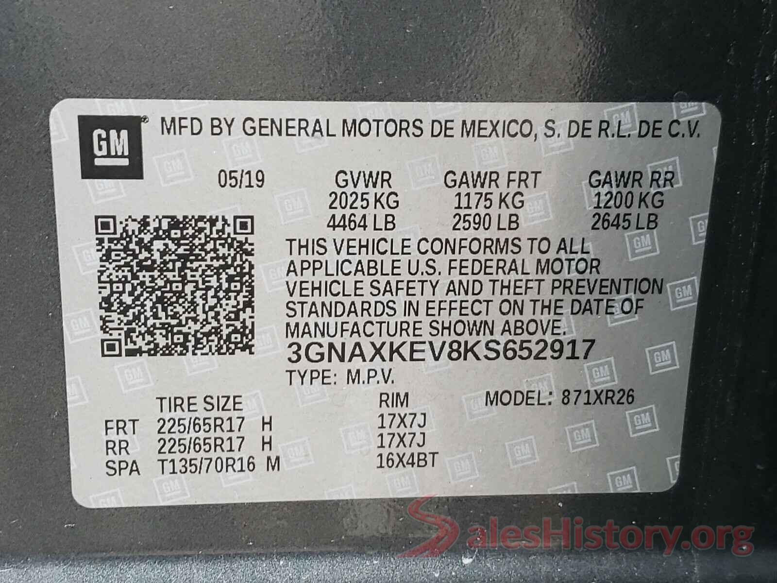 3GNAXKEV8KS652917 2019 CHEVROLET EQUINOX