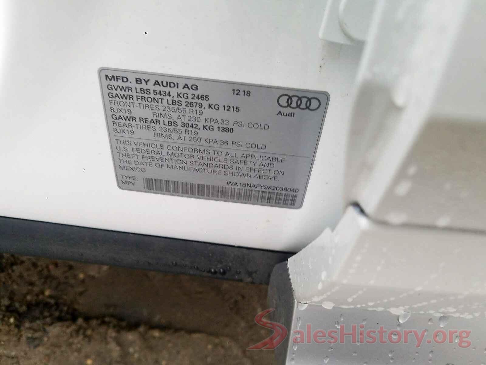 WA1BNAFY9K2039040 2019 AUDI Q5