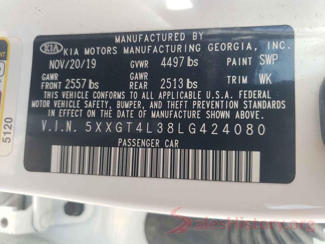 5XXGT4L38LG424080 2020 KIA OPTIMA