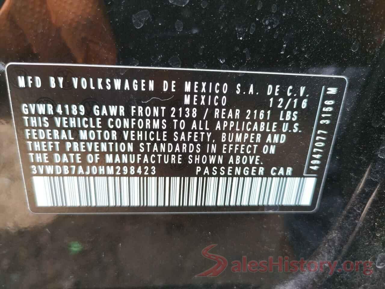 3VWDB7AJ0HM298423 2017 VOLKSWAGEN JETTA