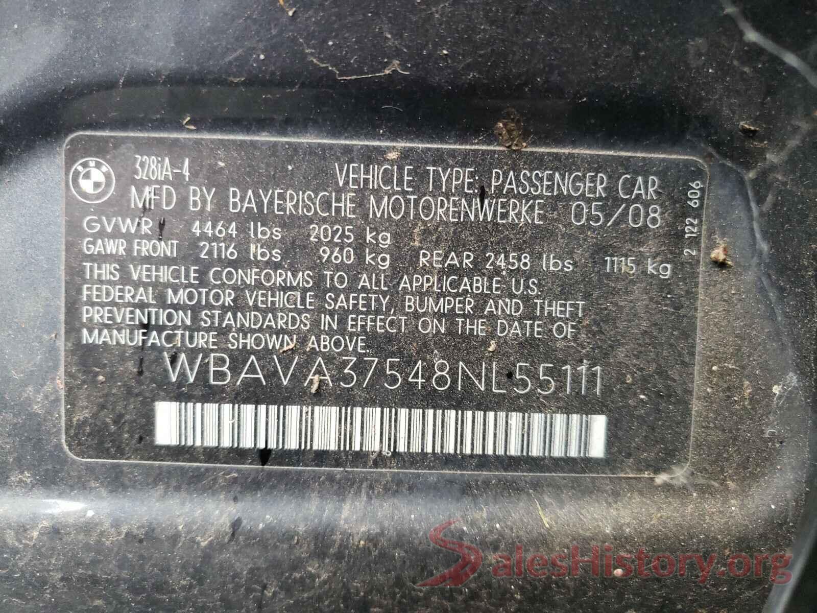 WBAVA37548NL55111 2008 BMW 3 SERIES