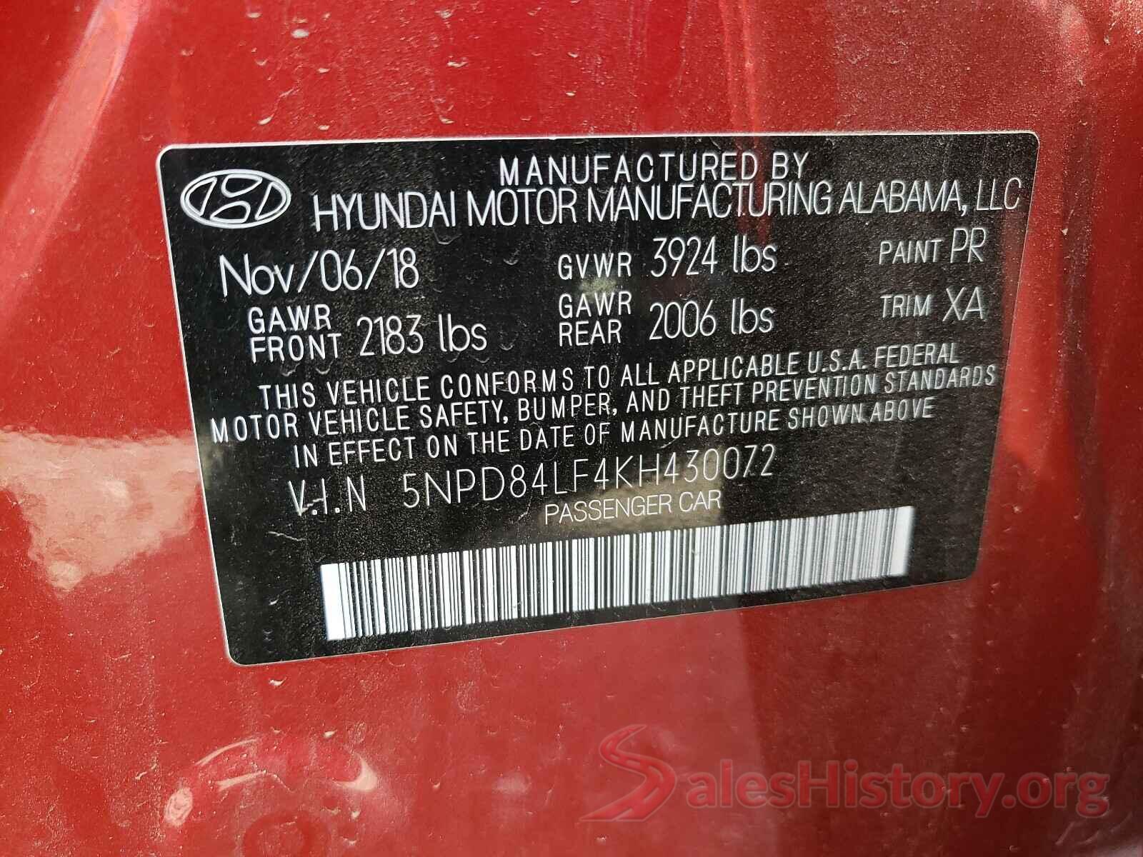 5NPD84LF4KH430072 2019 HYUNDAI ELANTRA