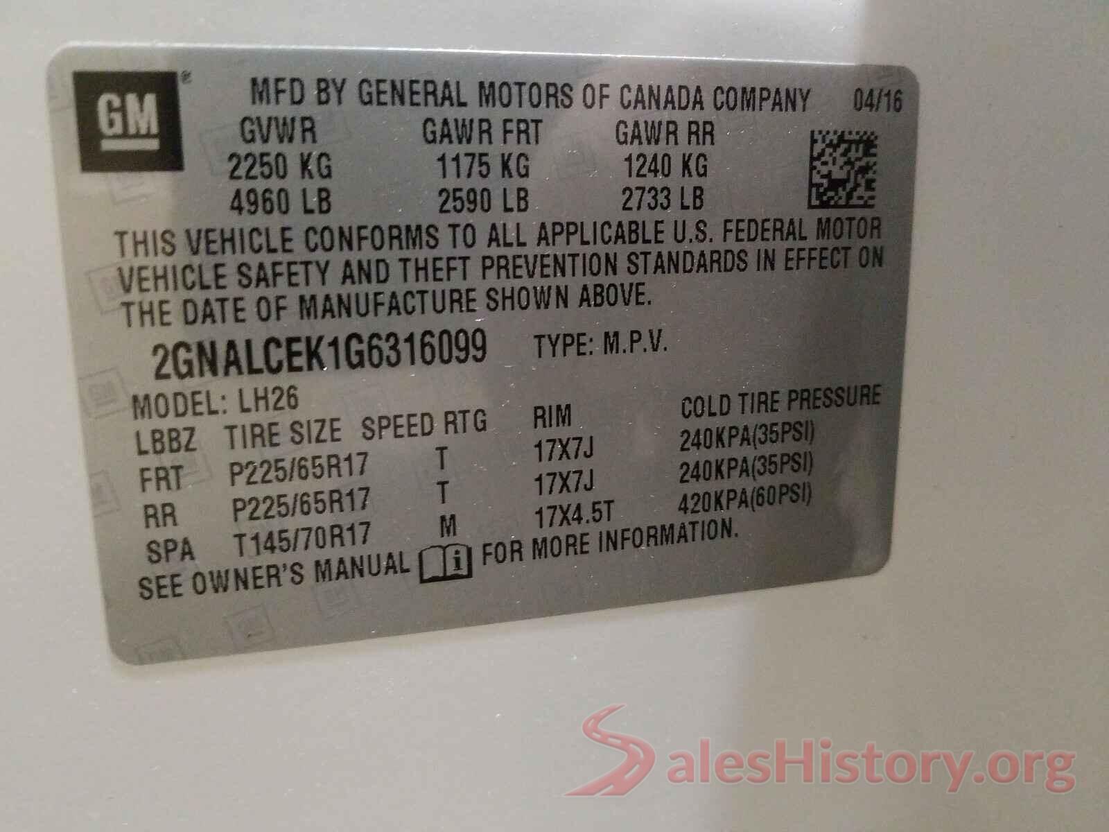 2GNALCEK1G631609 2016 CHEVROLET EQUINOX