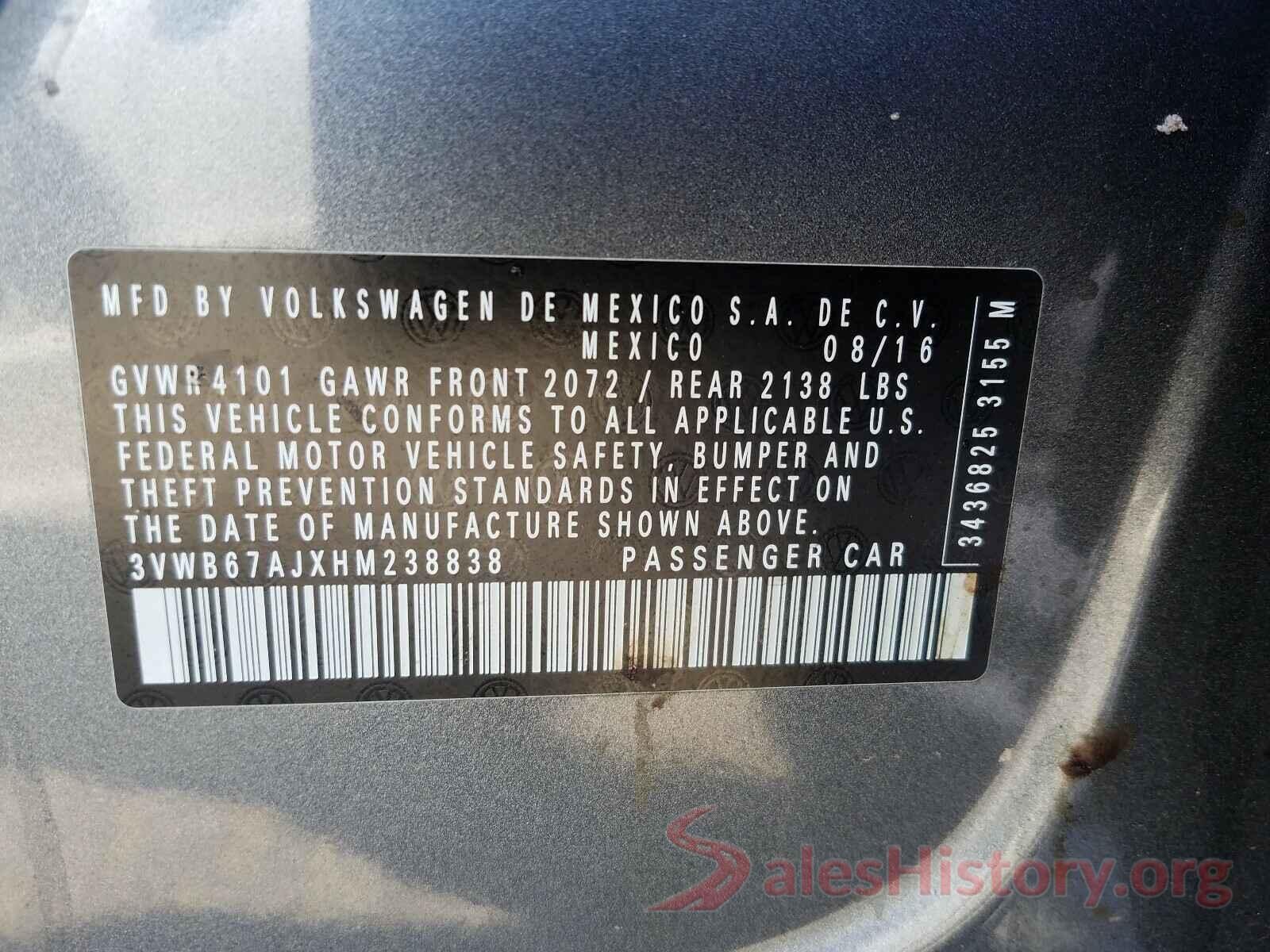 3VWB67AJXHM238838 2017 VOLKSWAGEN JETTA