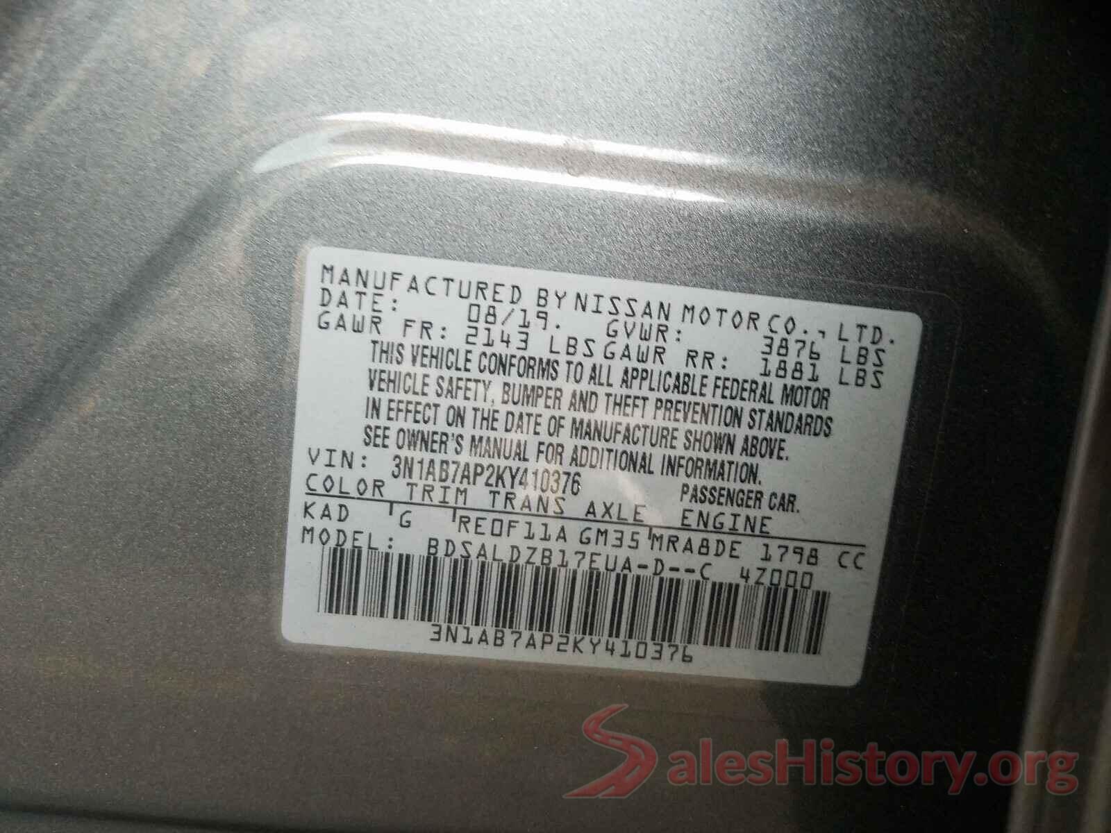 3N1AB7AP2KY410376 2019 NISSAN SENTRA