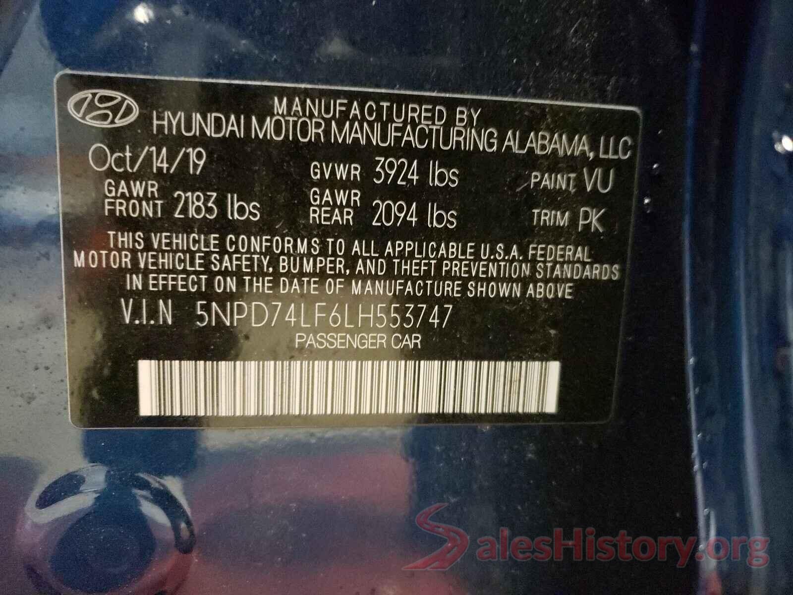 5NPD74LF6LH553747 2020 HYUNDAI ELANTRA