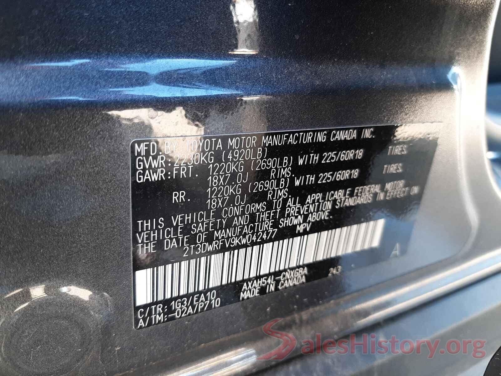 2T3DWRFV9KW042477 2019 TOYOTA RAV4