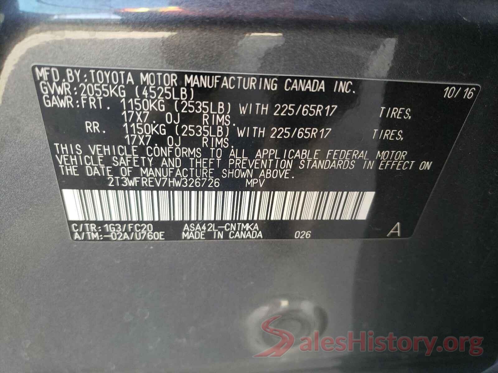 2T3WFREV7HW326726 2017 TOYOTA RAV4