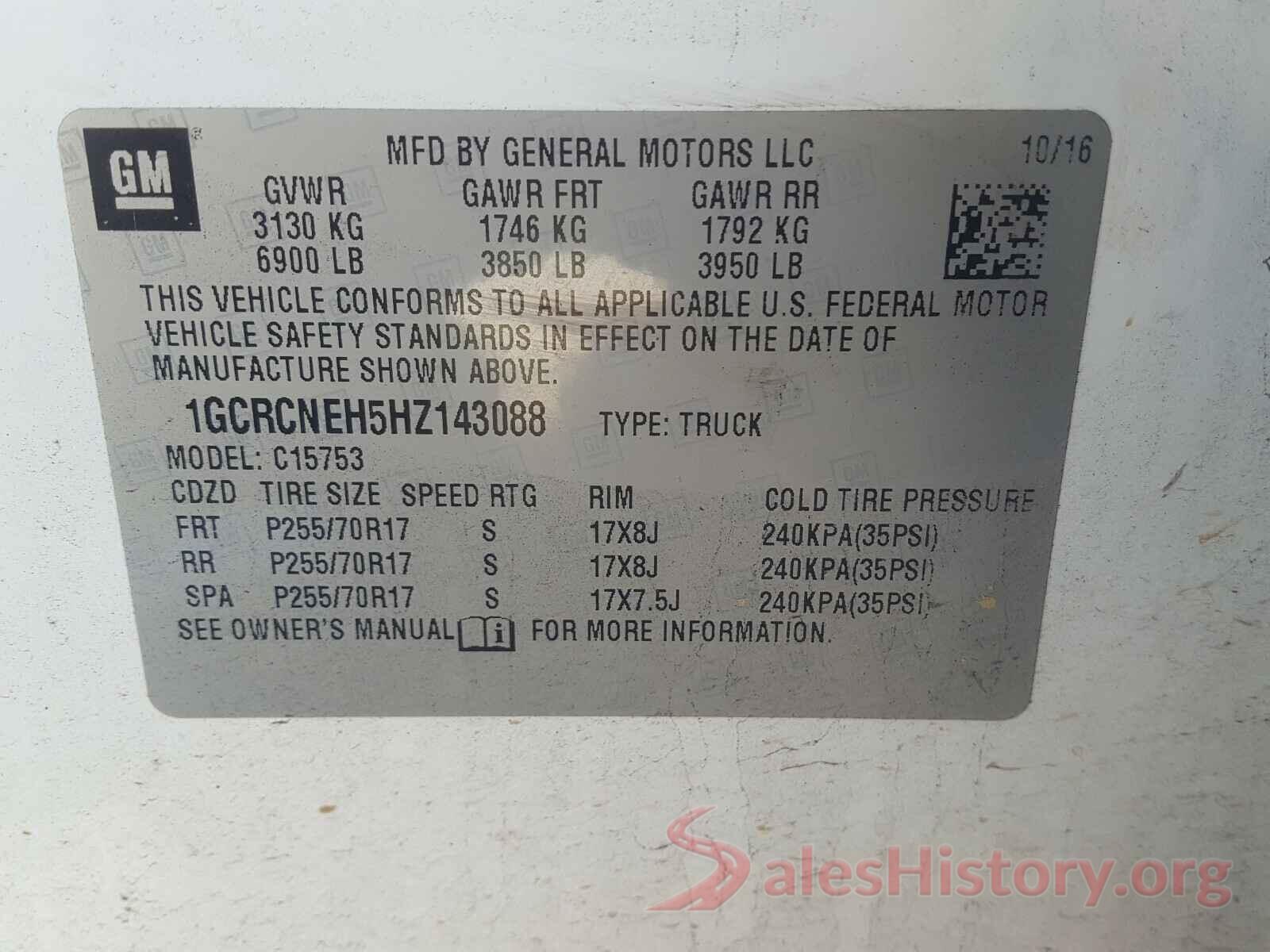 1GCRCNEH5HZ143088 2017 CHEVROLET SILVERADO