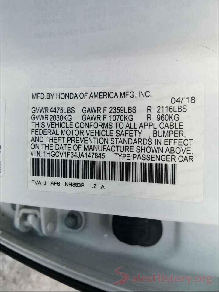 1HGCV1F34JA147845 2018 HONDA ACCORD