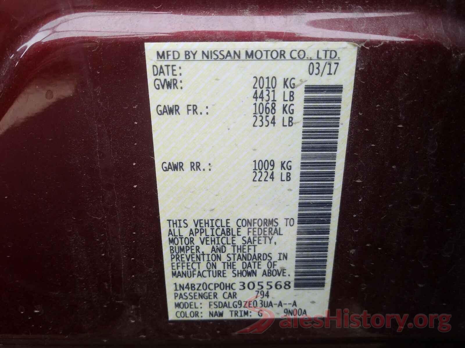 1N4BZ0CP0HC305568 2017 NISSAN LEAF