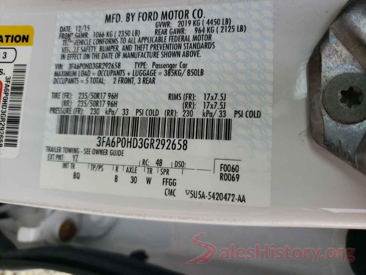 3FA6P0HD3GR292658 2016 FORD FUSION