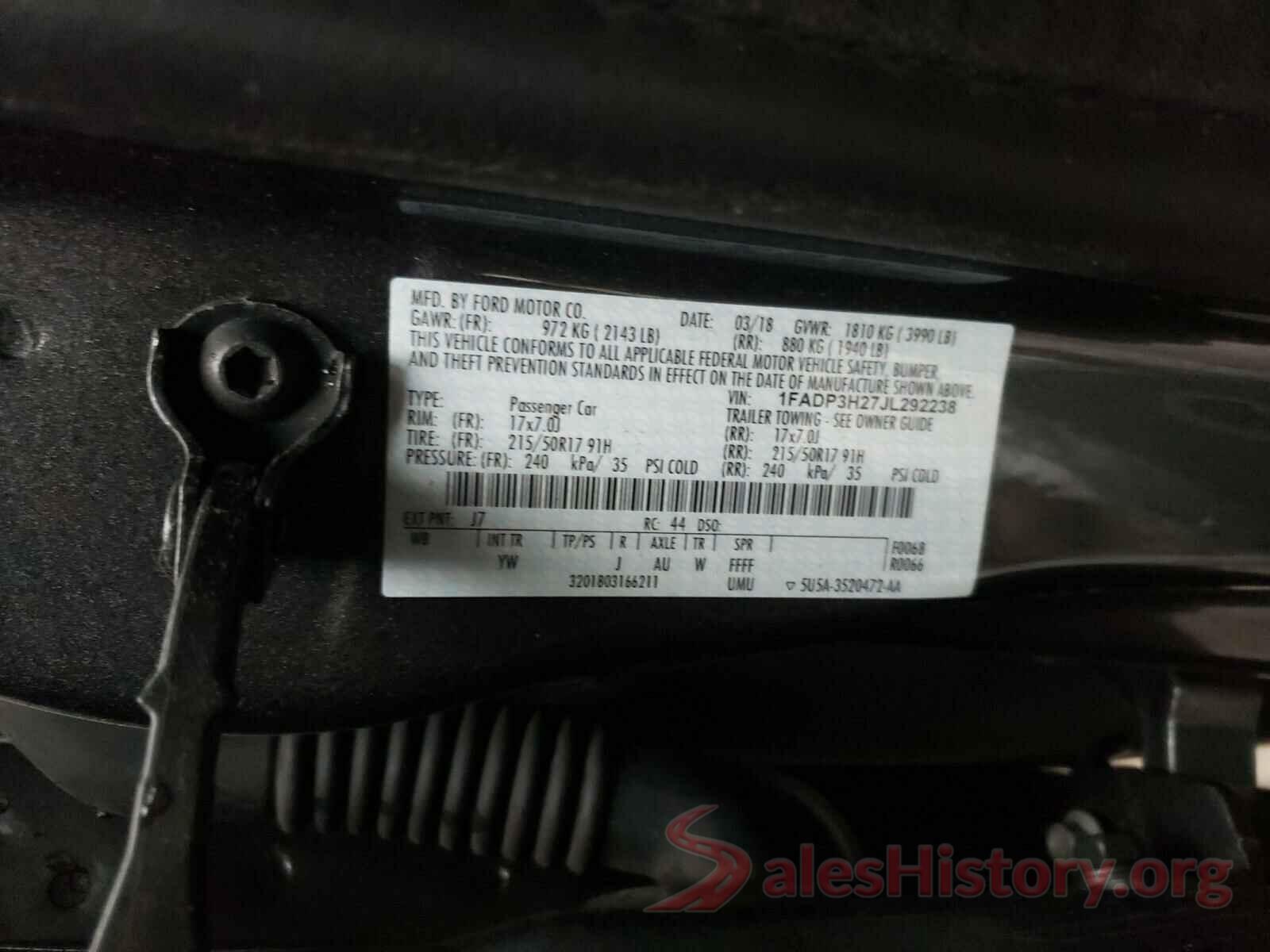 1FADP3H27JL292238 2018 FORD FOCUS