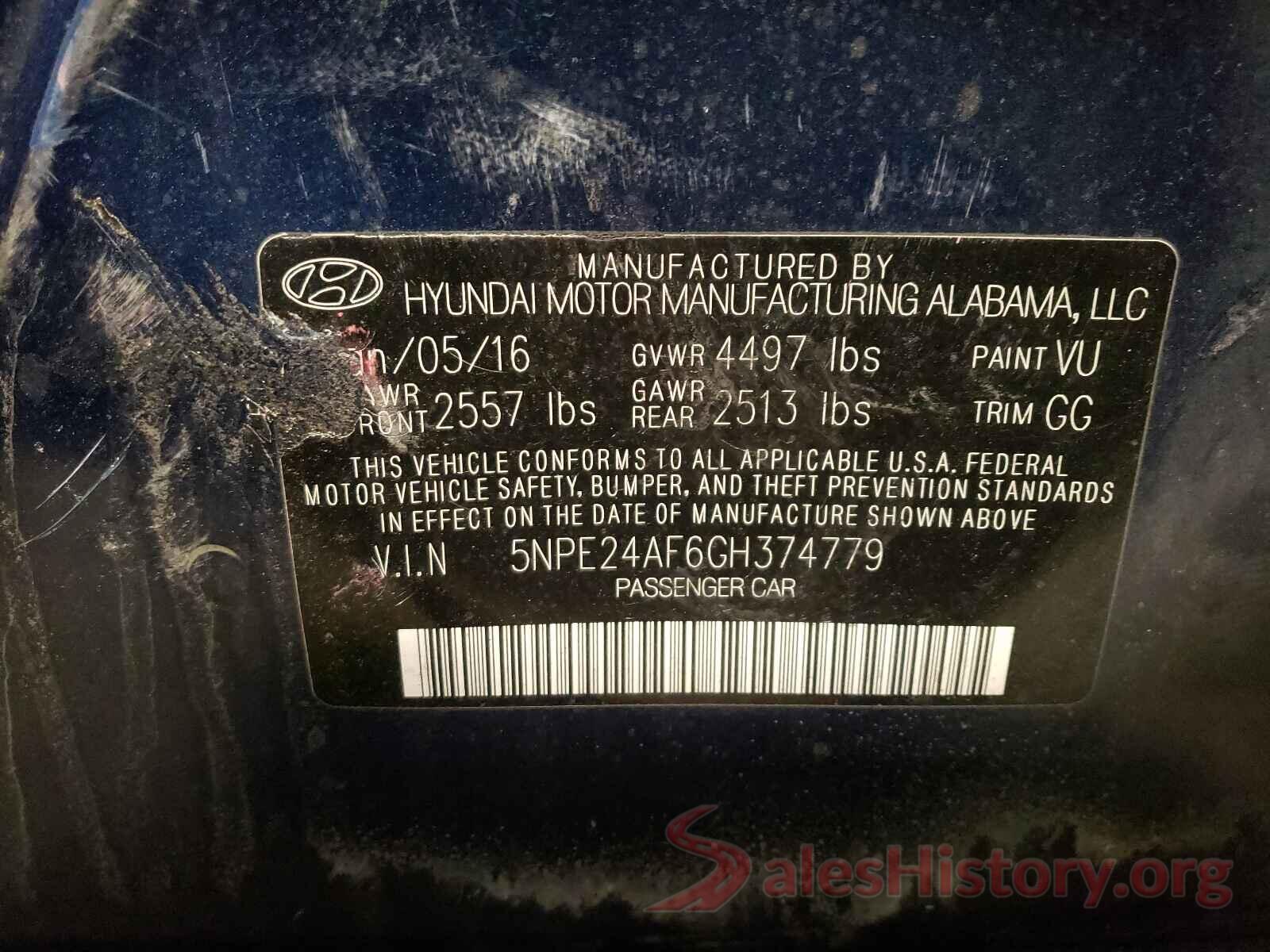 5NPE24AF6GH374779 2016 HYUNDAI SONATA