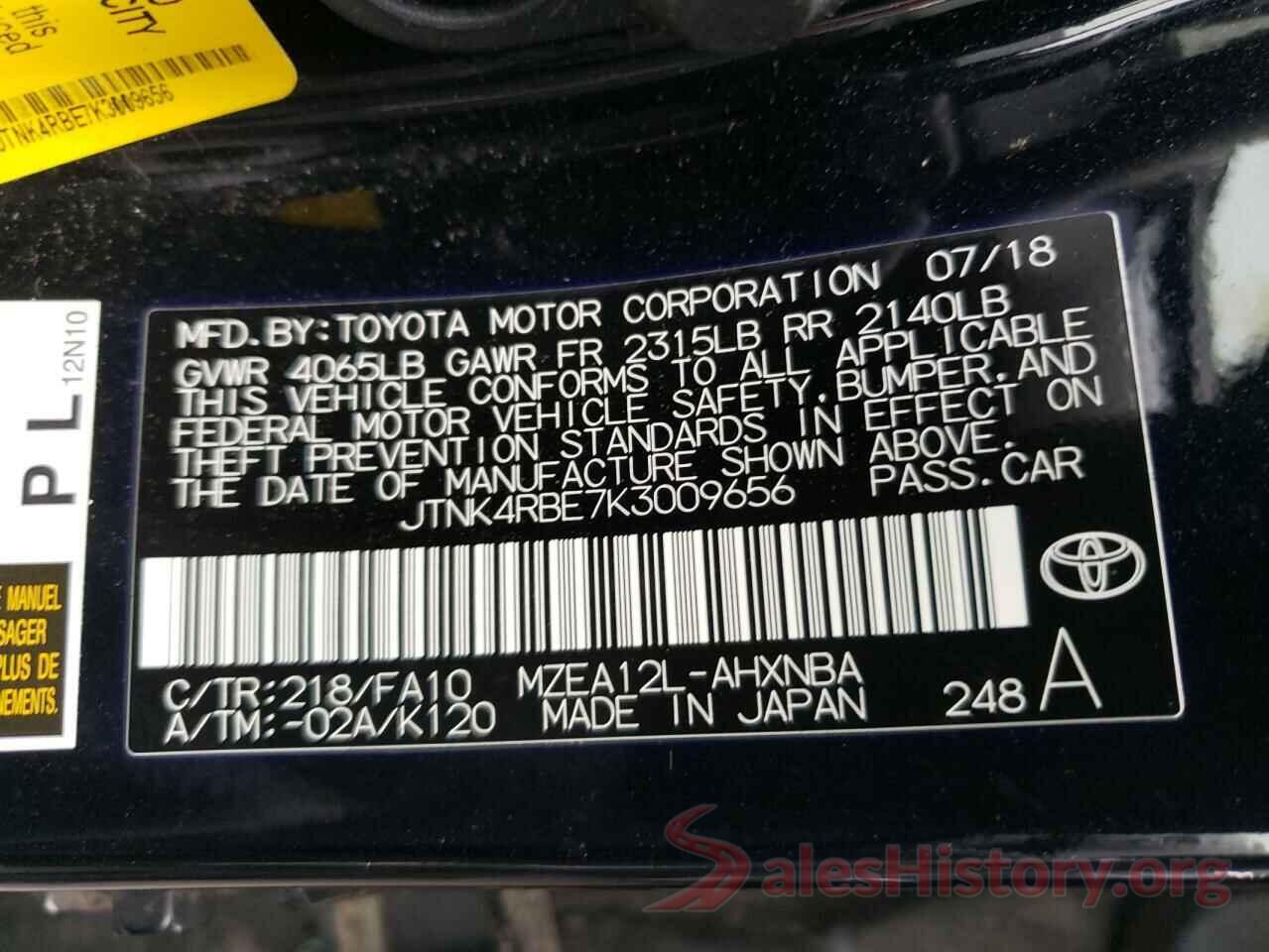 JTNK4RBE7K3009656 2019 TOYOTA COROLLA