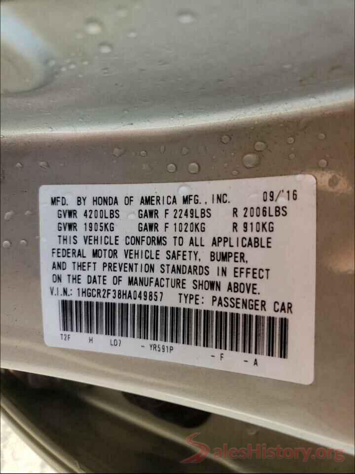 1HGCR2F38HA049857 2017 HONDA ACCORD