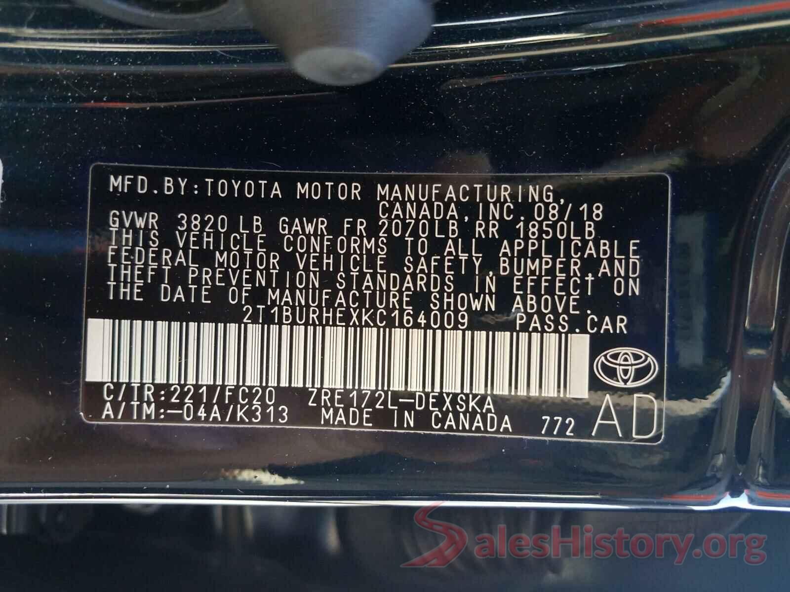 2T1BURHEXKC164009 2019 TOYOTA COROLLA