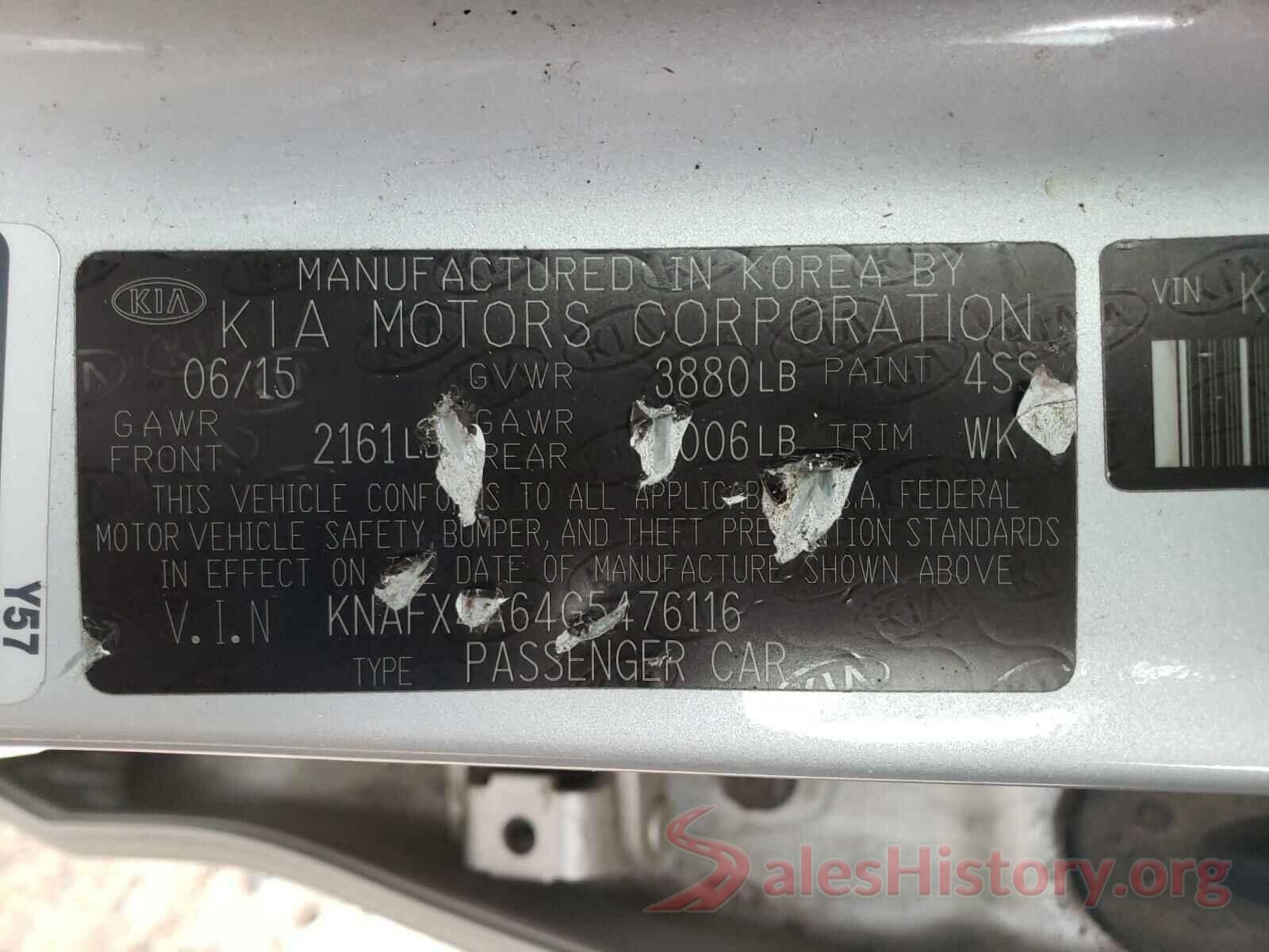 KNAFX4A64G5476116 2016 KIA FORTE