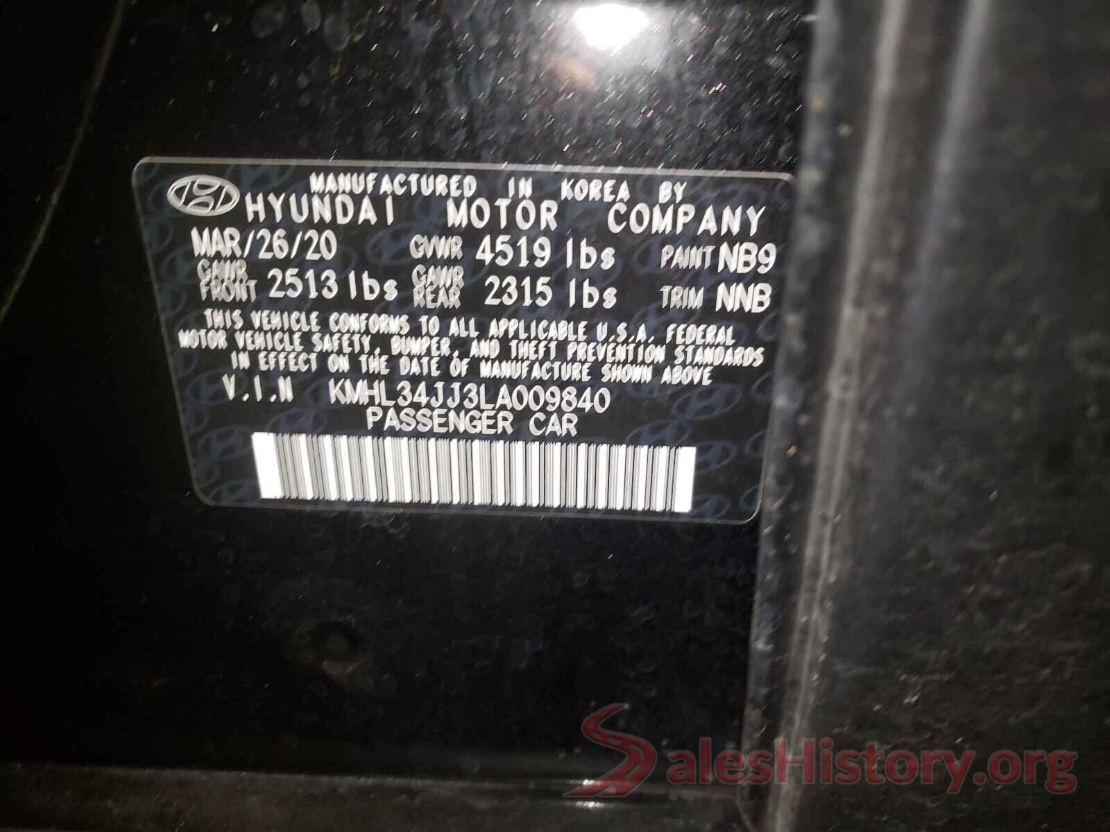 KMHL34JJ3LA009840 2020 HYUNDAI SONATA