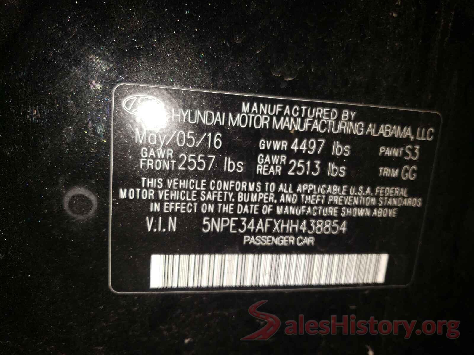 5NPE34AFXHH438854 2017 HYUNDAI SONATA