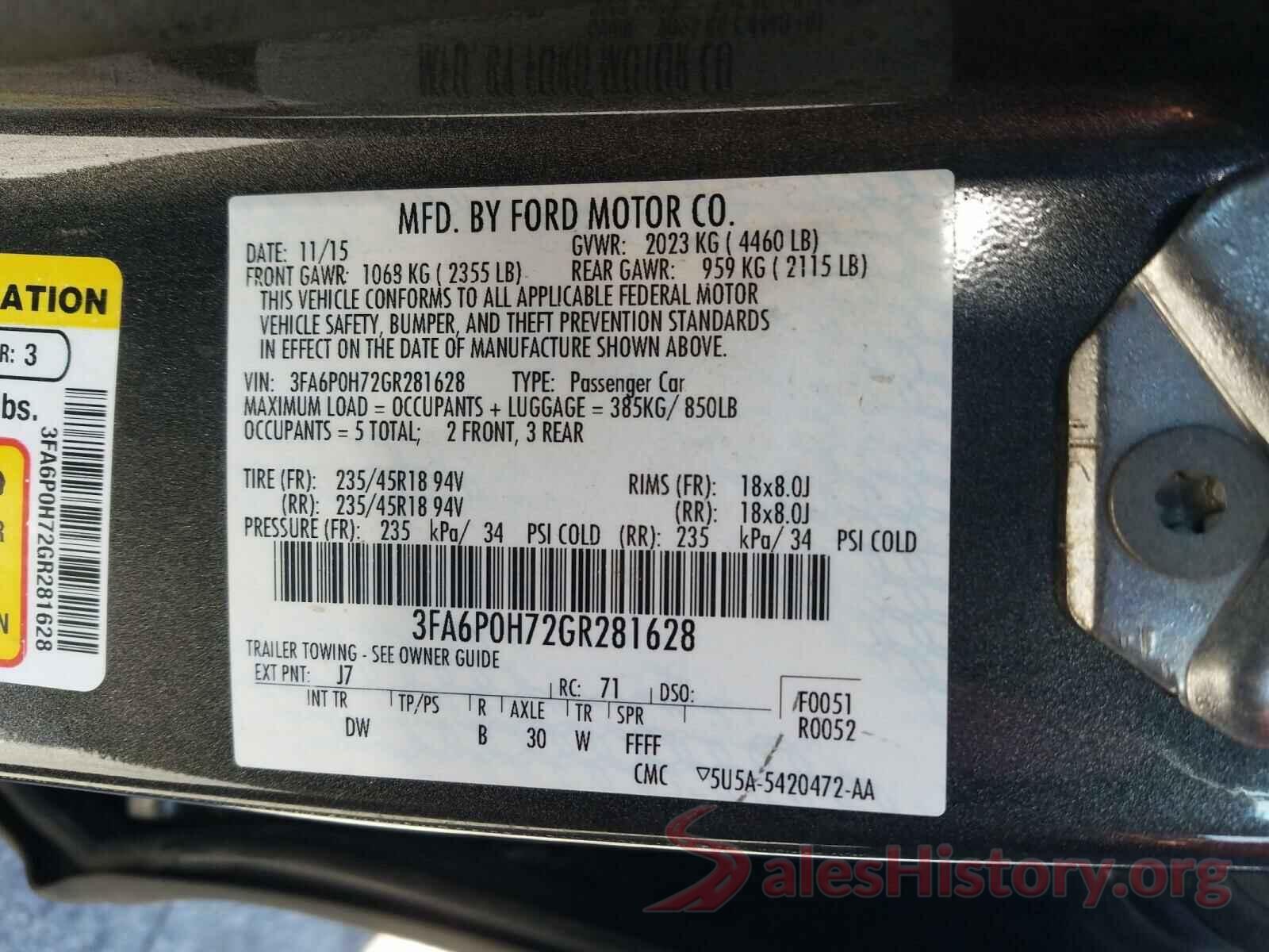 3FA6P0H72GR281628 2016 FORD FUSION