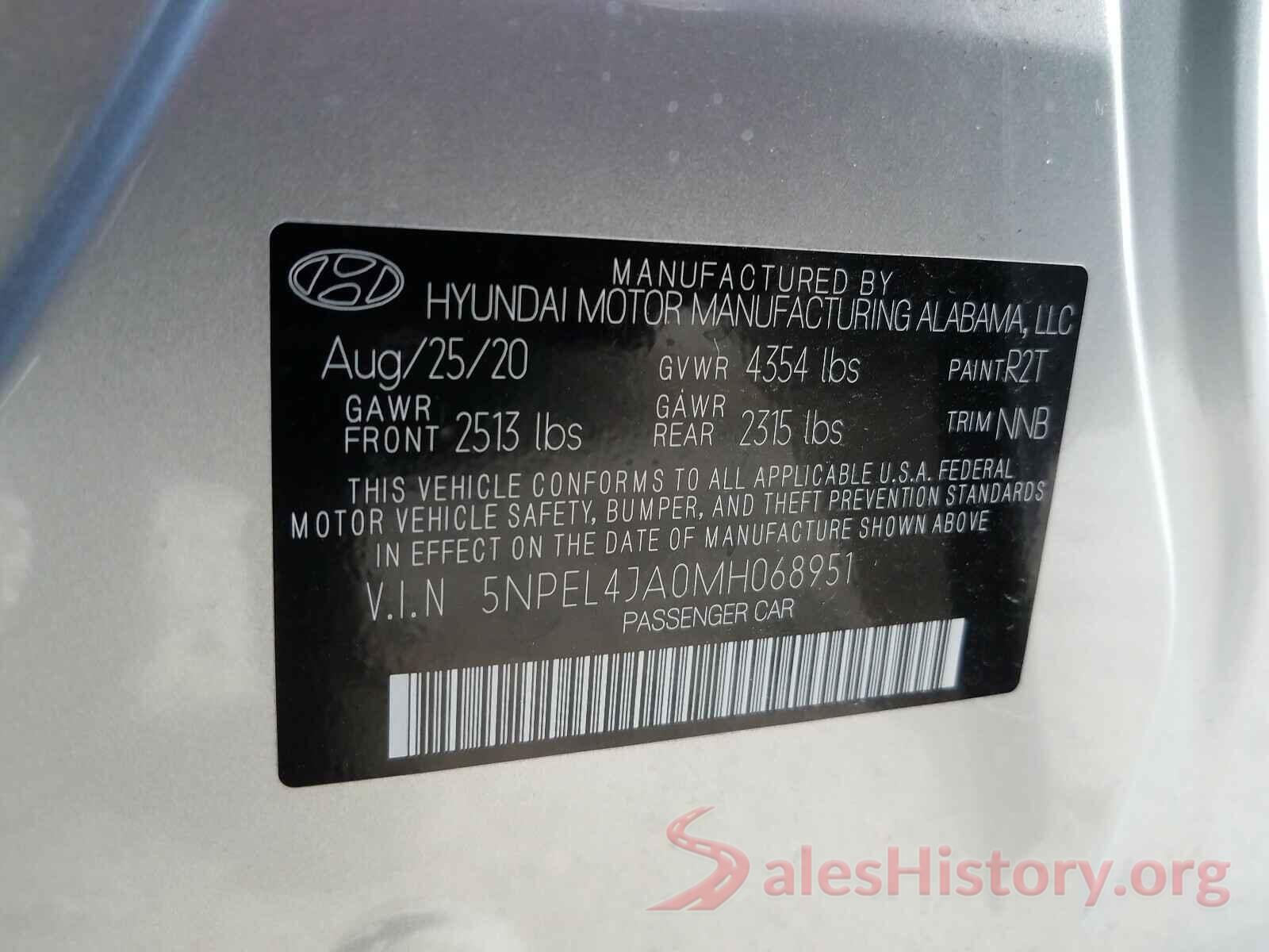 5NPEL4JA0MH068951 2021 HYUNDAI SONATA