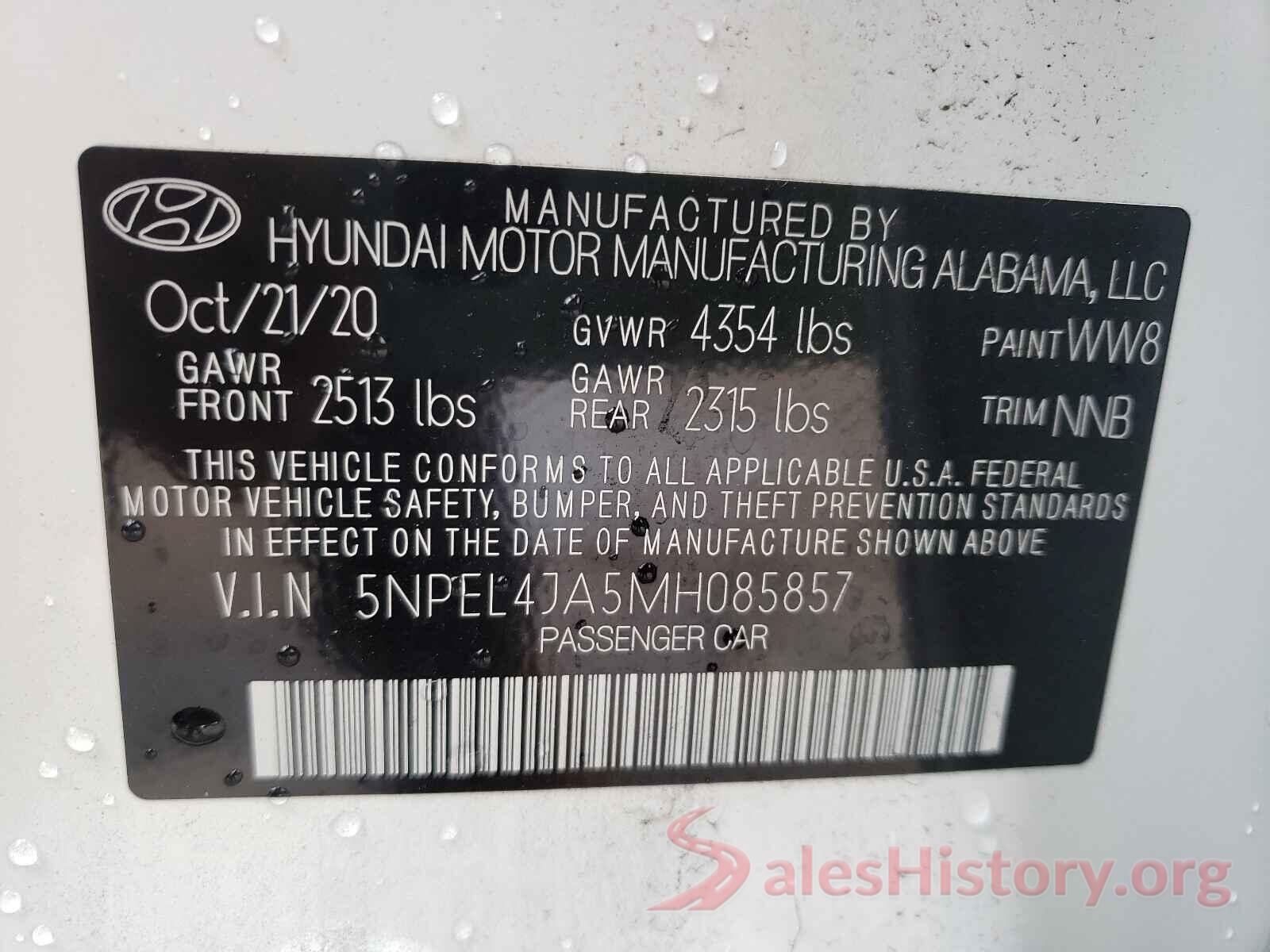 5NPEL4JA5MH085857 2021 HYUNDAI SONATA