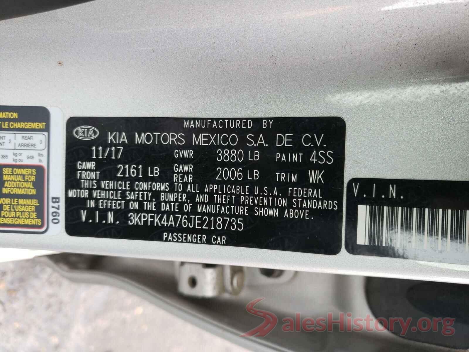 3KPFK4A76JE218735 2018 KIA FORTE