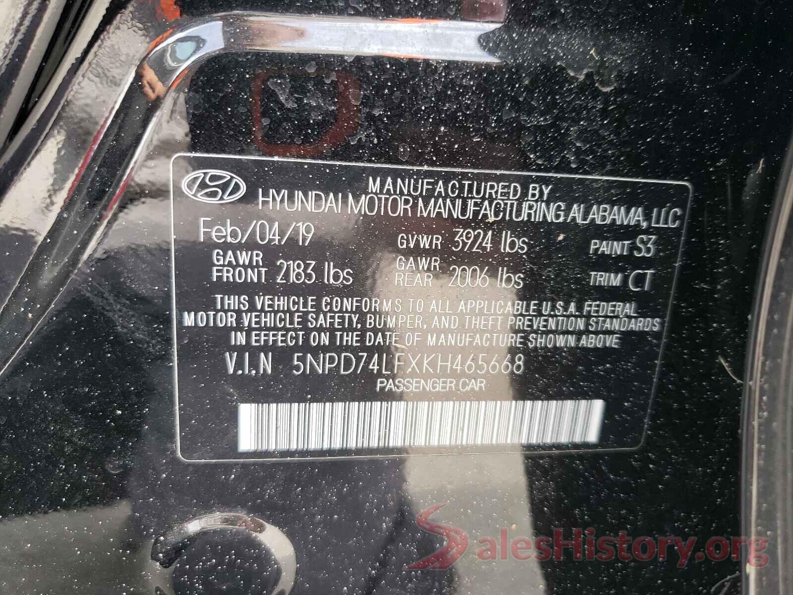 5NPD74LFXKH465668 2019 HYUNDAI ELANTRA