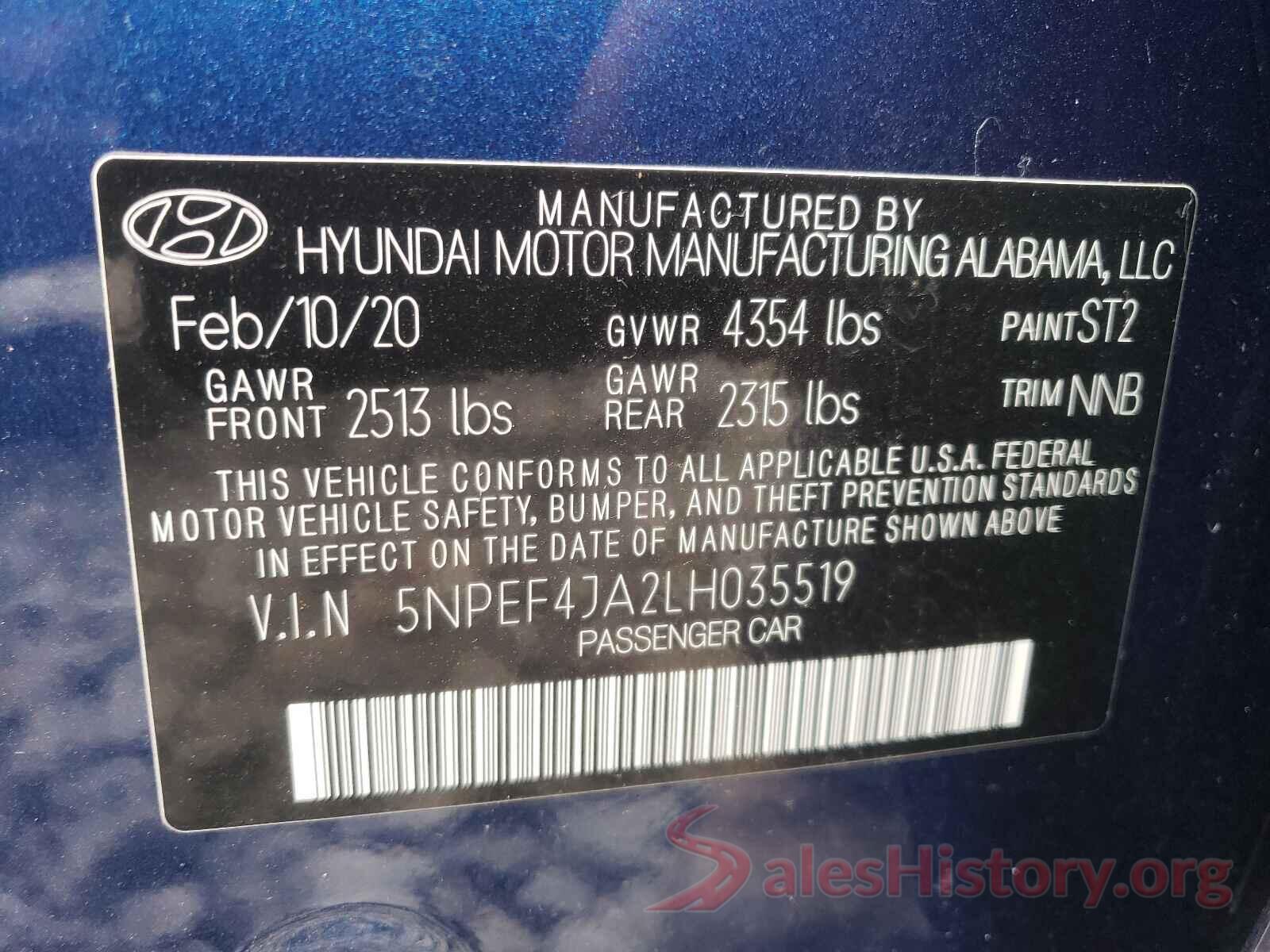 5NPEF4JA2LH035519 2020 HYUNDAI SONATA