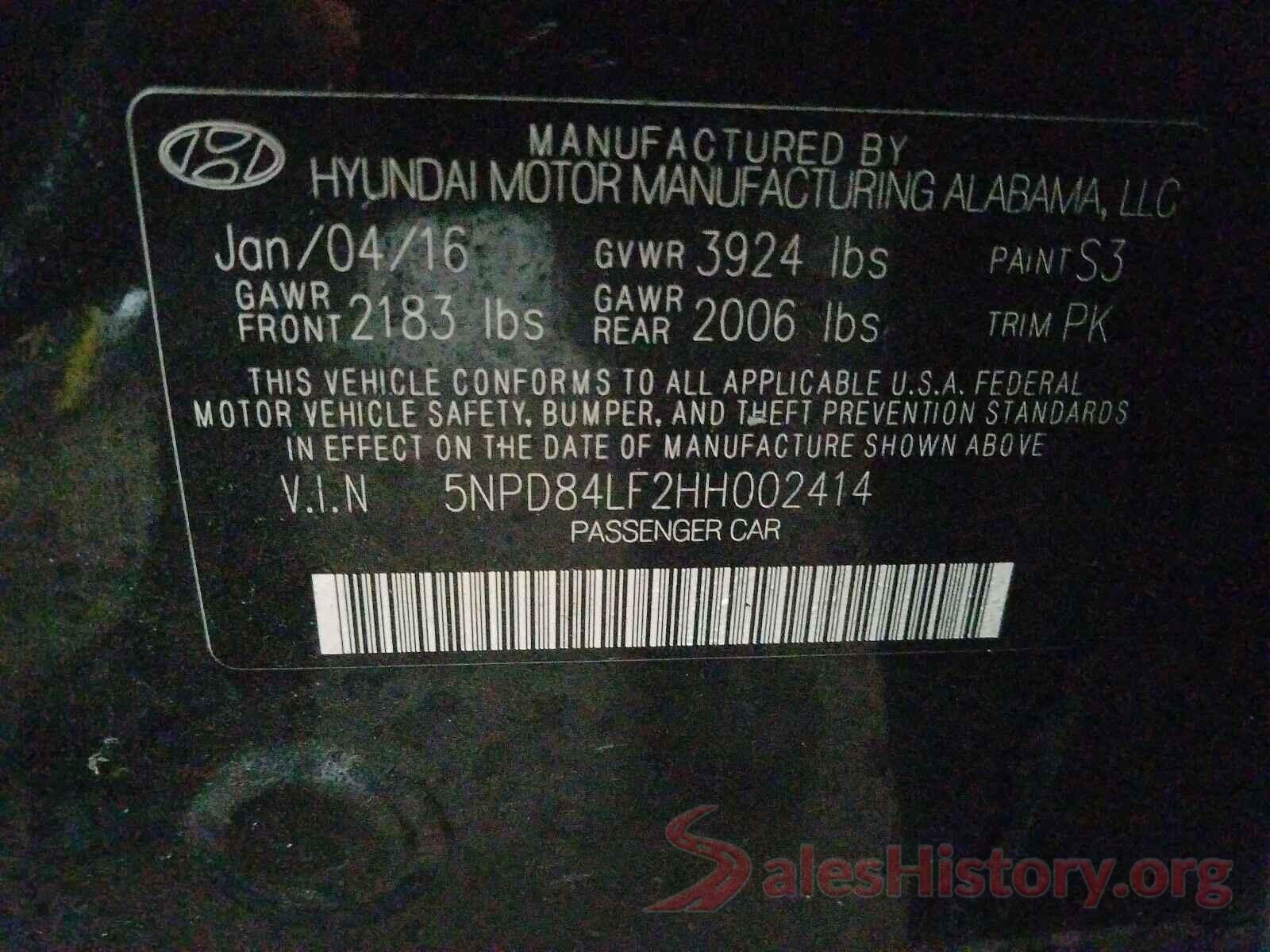 5NPD84LF2HH002414 2017 HYUNDAI ELANTRA