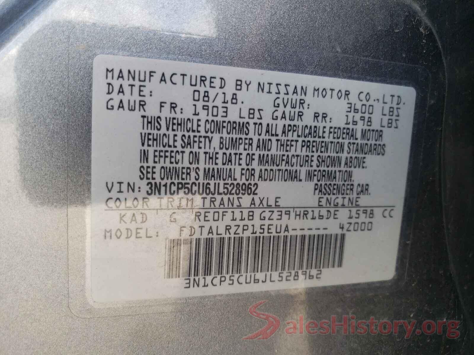 3N1CP5CU6JL528962 2018 NISSAN KICKS