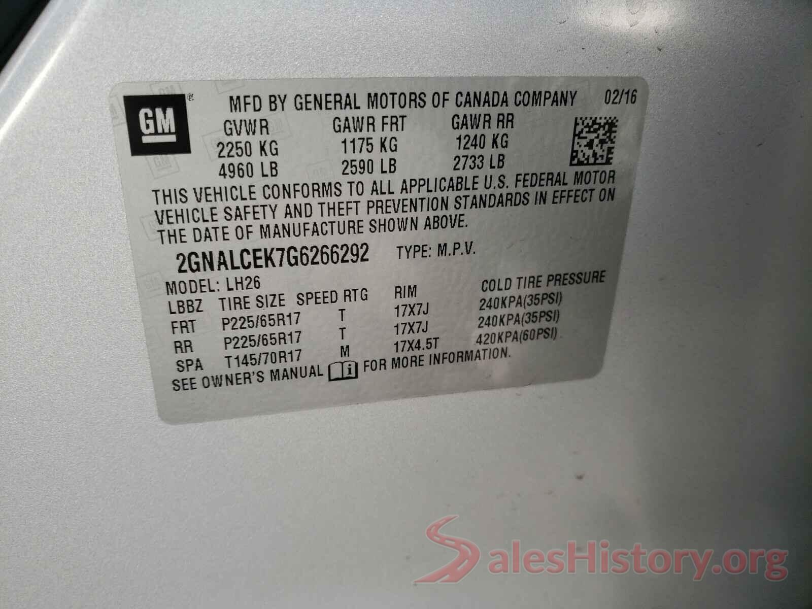 2GNALCEK7G6266292 2016 CHEVROLET EQUINOX