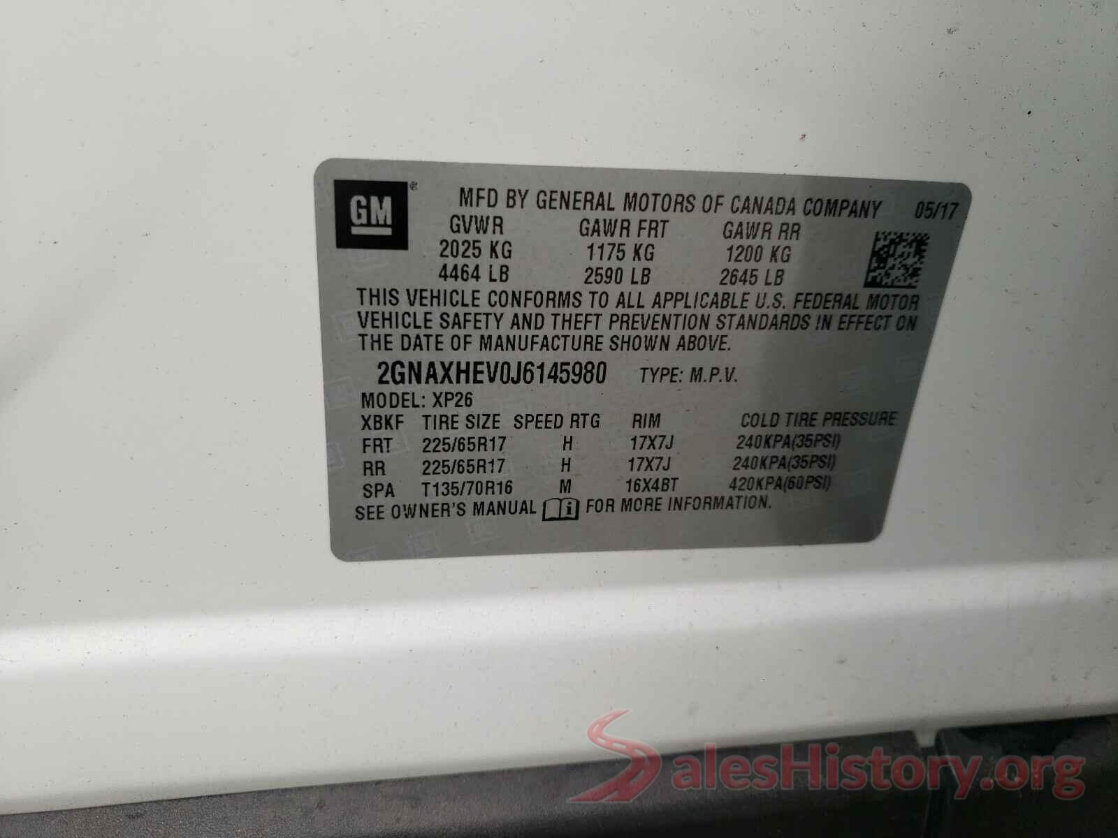 2GNAXHEV0J6145980 2018 CHEVROLET EQUINOX