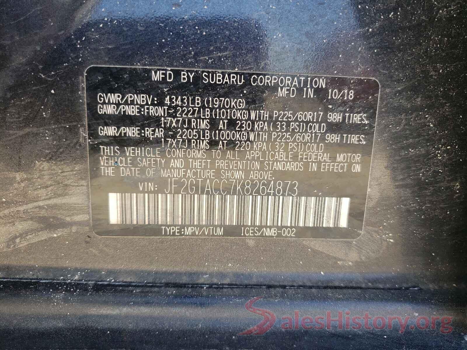 JF2GTACC7K8264873 2019 SUBARU CROSSTREK