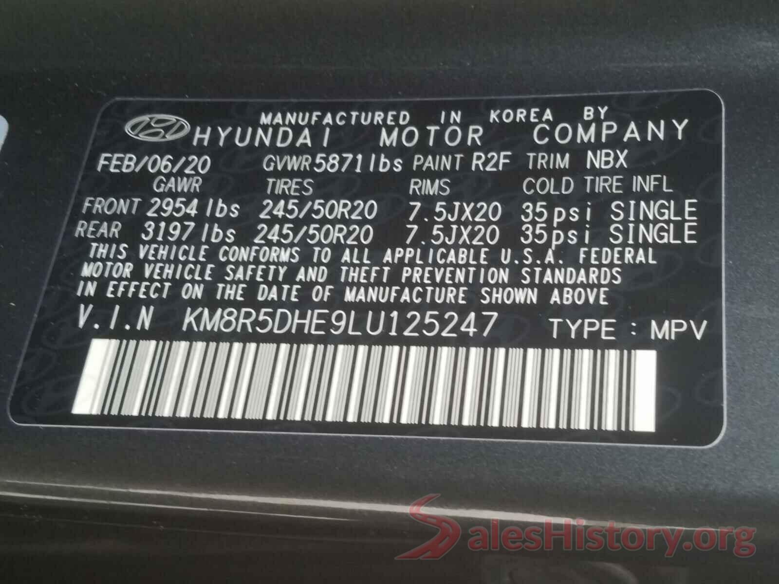 KM8R5DHE9LU125247 2020 HYUNDAI PALISADE