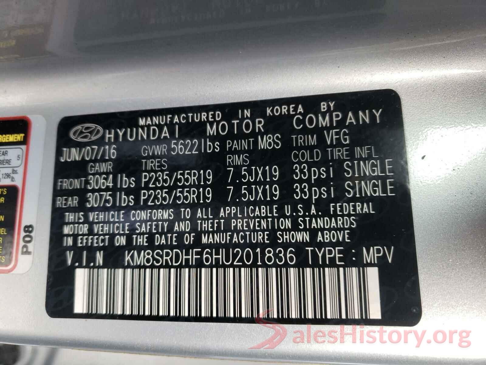 KM8SRDHF6HU201836 2017 HYUNDAI SANTA FE