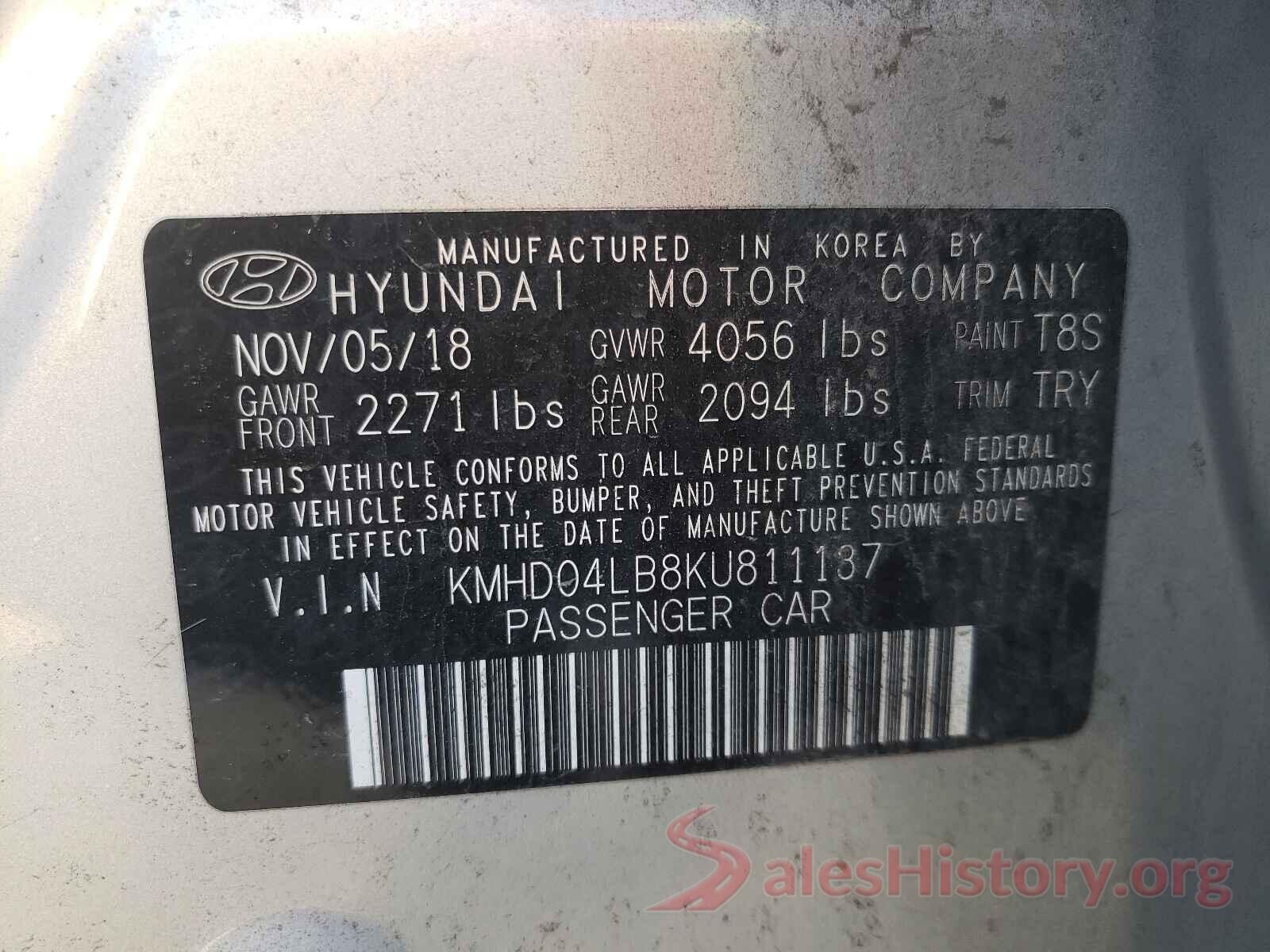 KMHD04LB8KU811137 2019 HYUNDAI ELANTRA