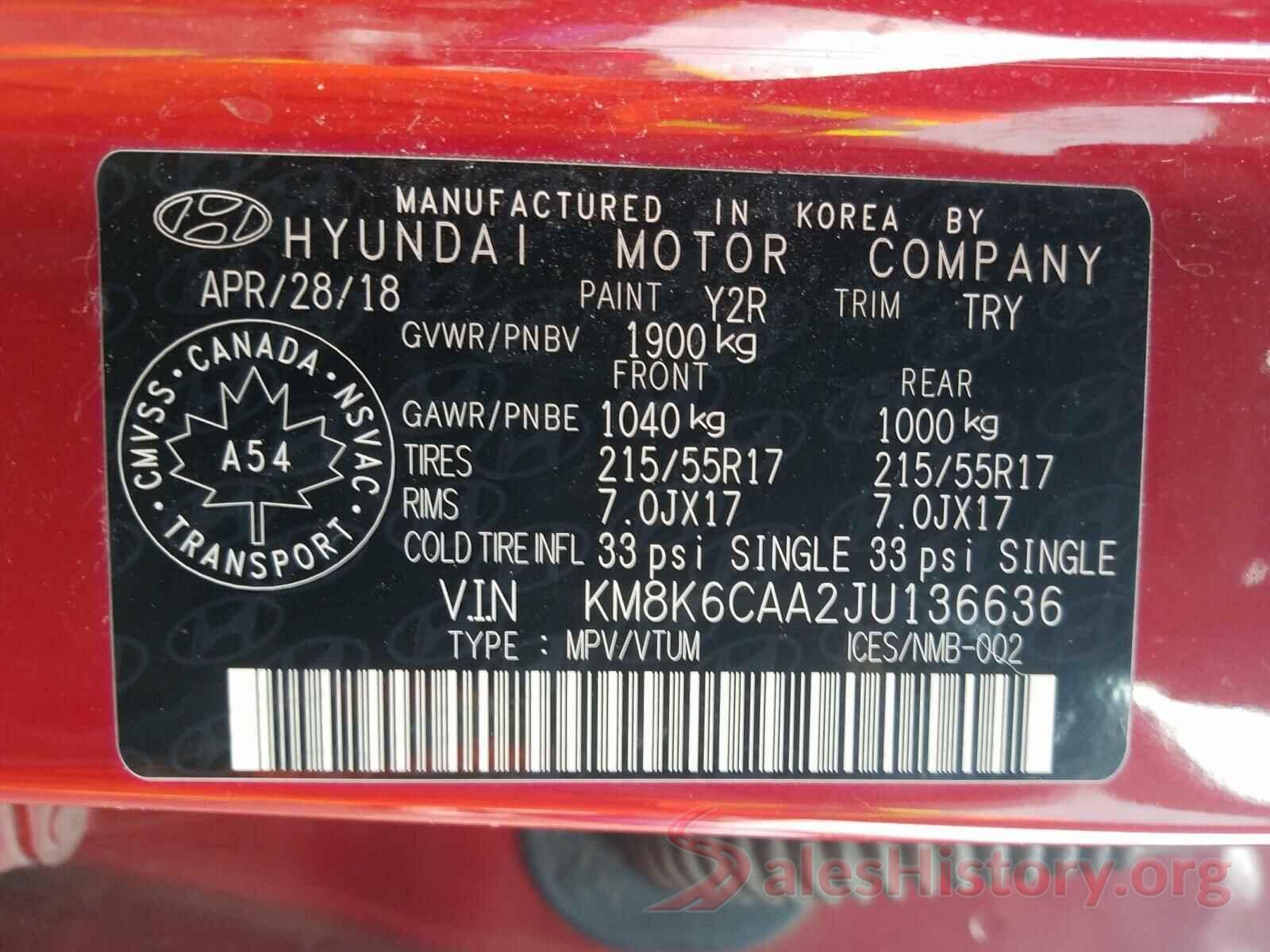 KM8K6CAA2JU136636 2018 HYUNDAI KONA