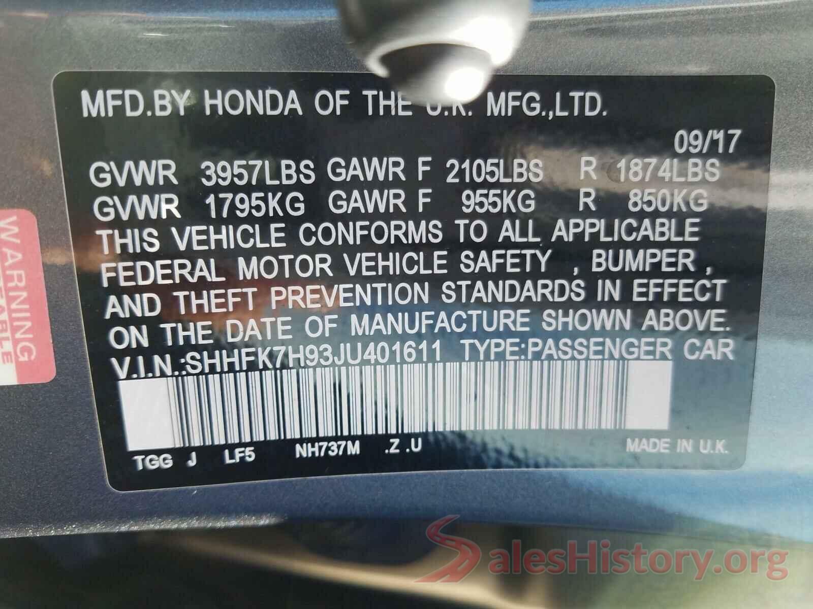 SHHFK7H93JU401611 2018 HONDA CIVIC