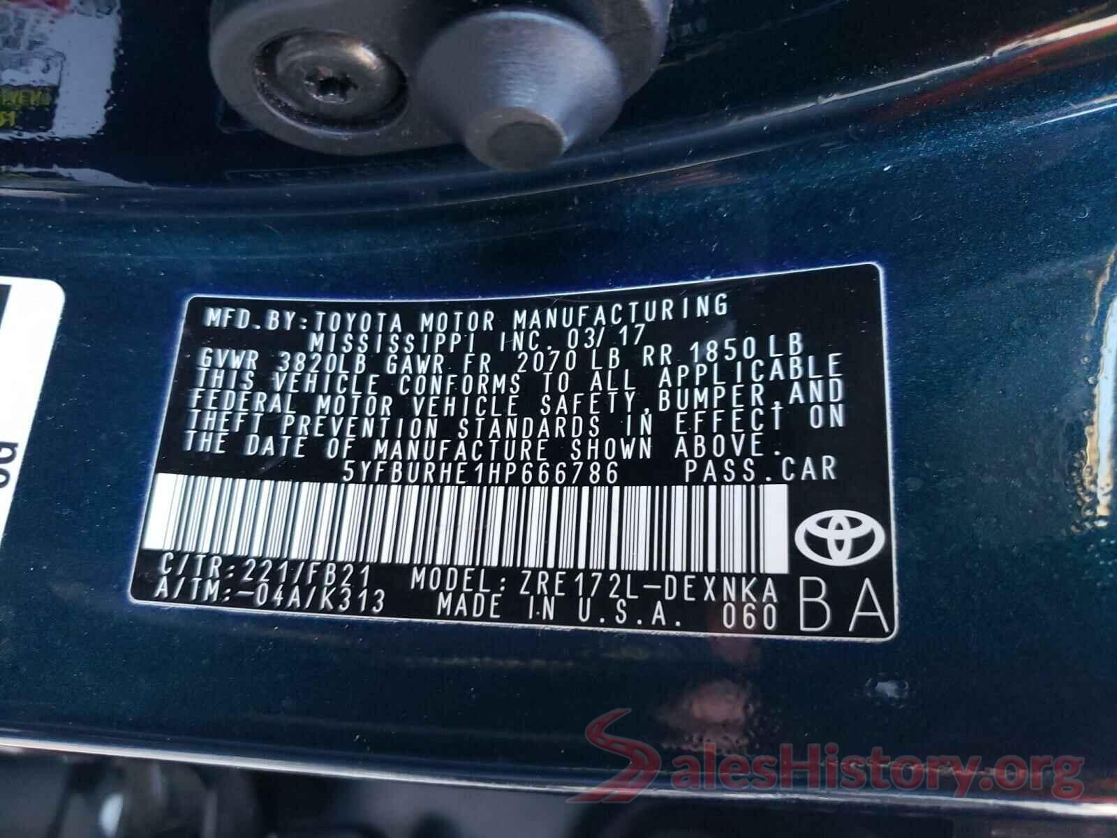 5YFBURHE1HP666786 2017 TOYOTA COROLLA