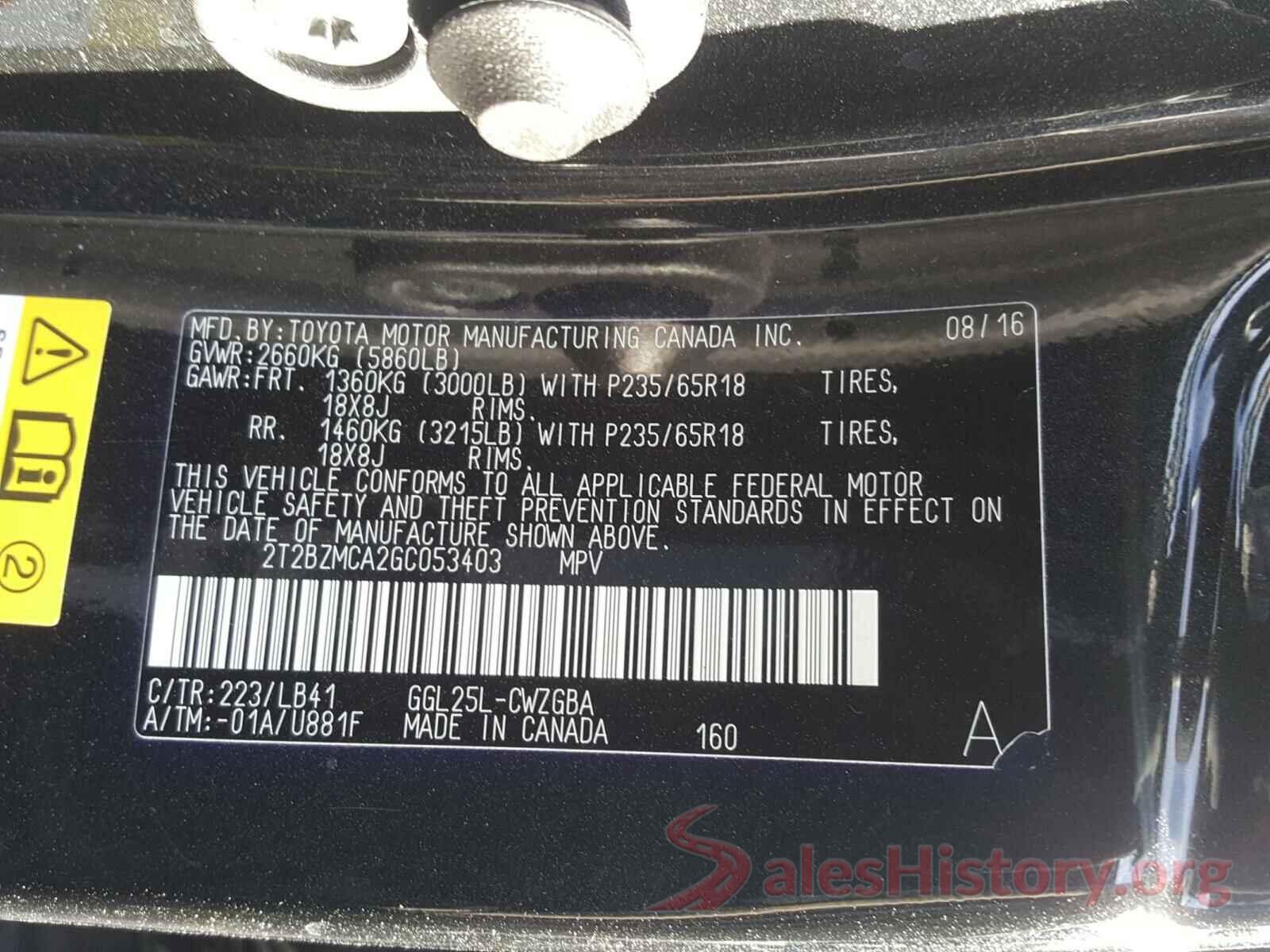 2T2BZMCA2GC053403 2016 LEXUS RX350