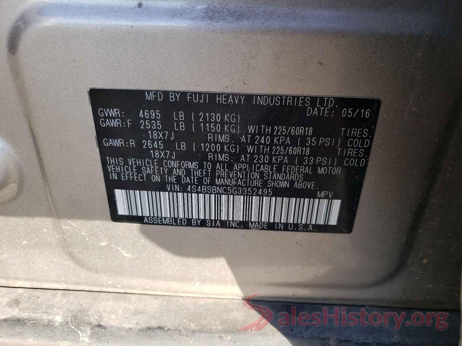 4S4BSBNC5G3352495 2016 SUBARU OUTBACK