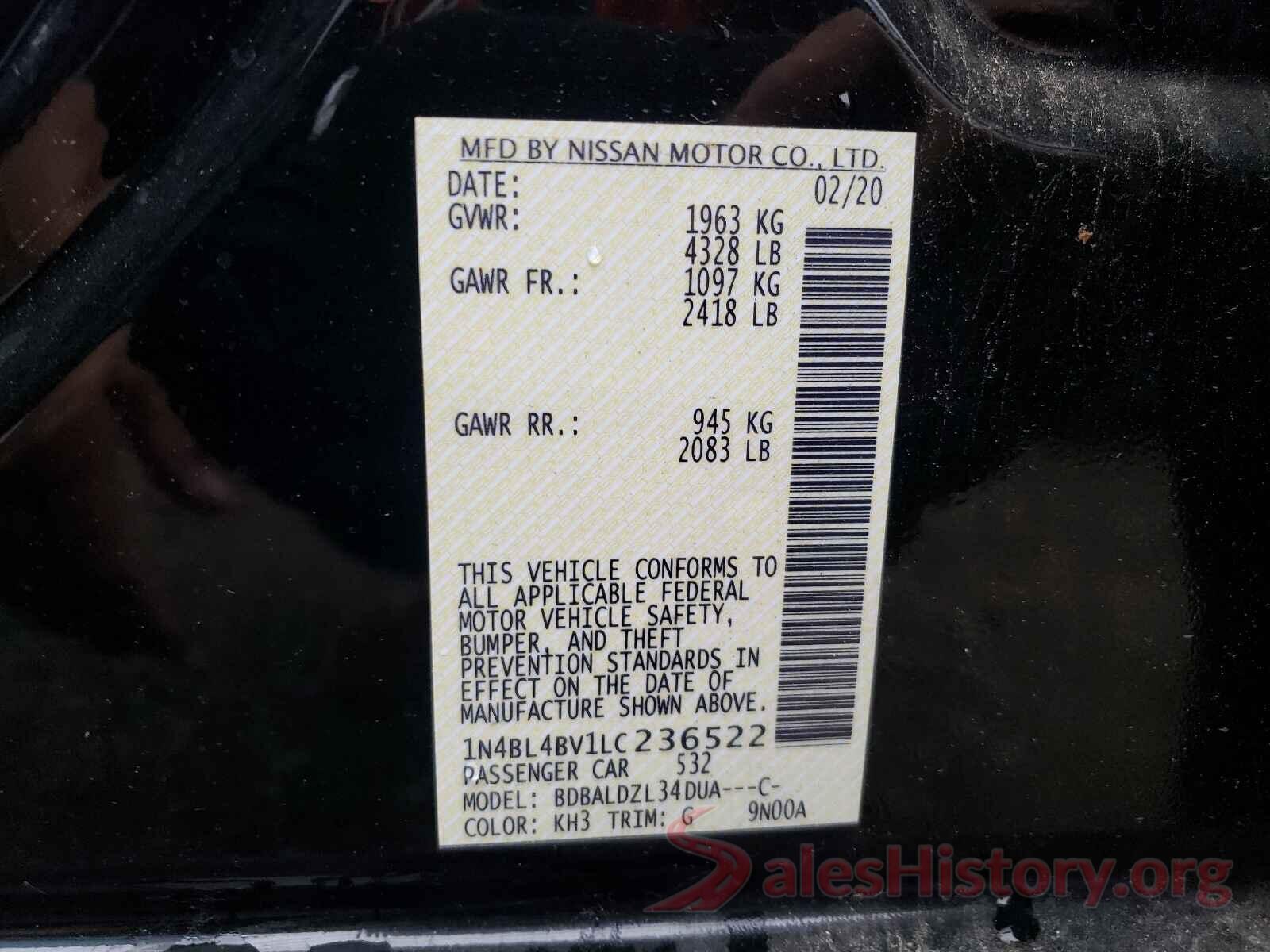 1N4BL4BV1LC236522 2020 NISSAN ALTIMA