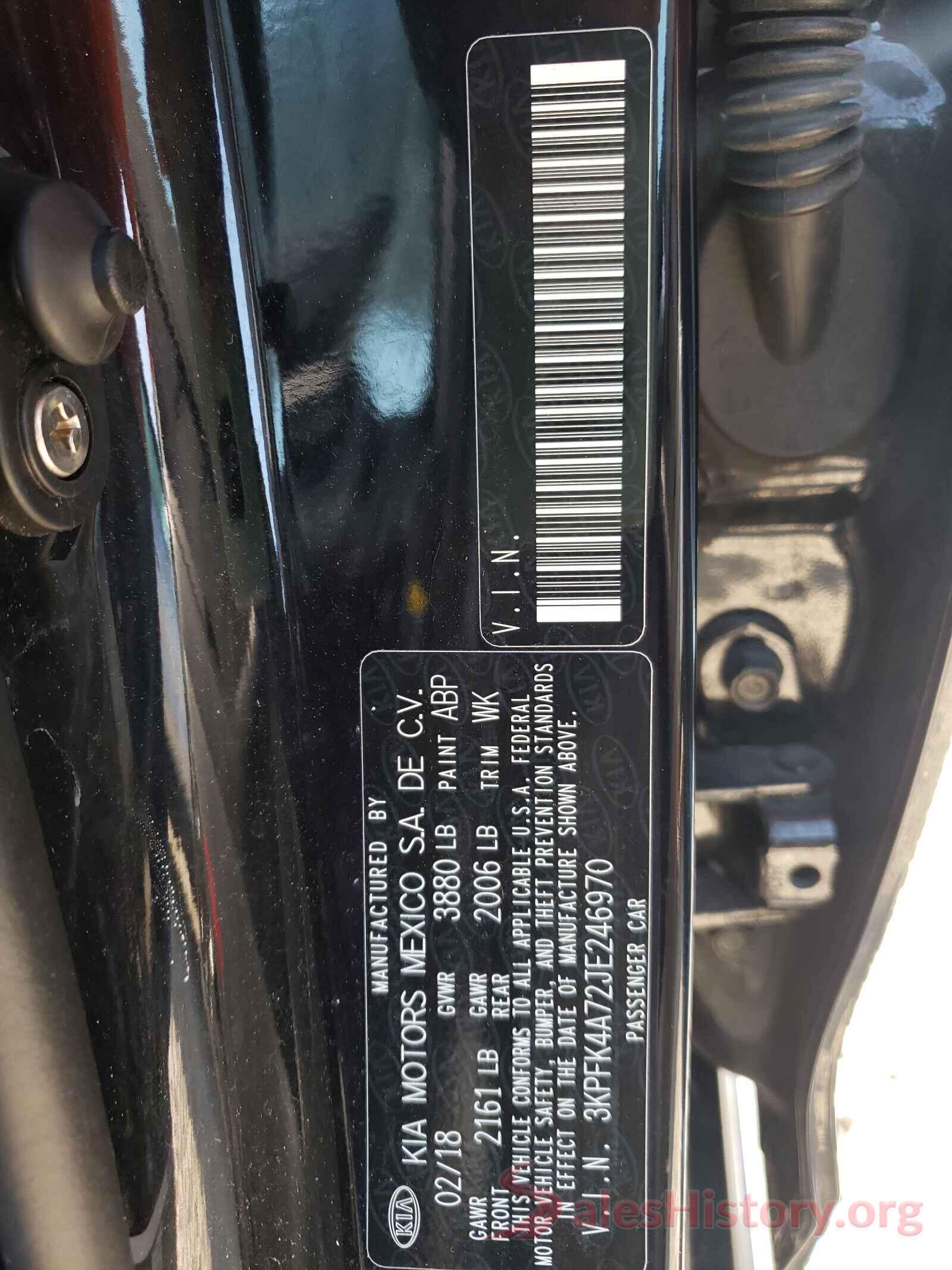 3KPFK4A72JE246970 2018 KIA FORTE