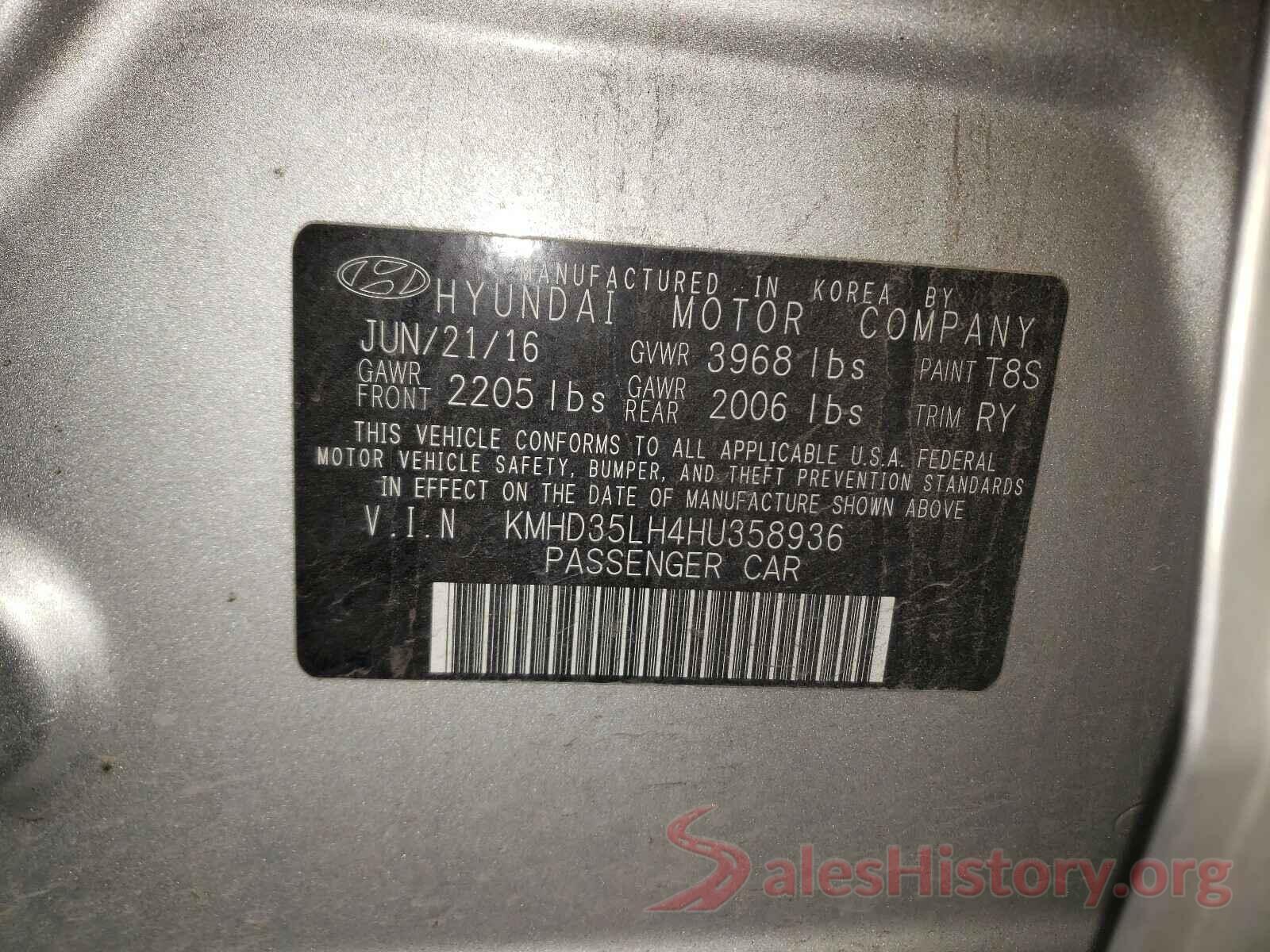 KMHD35LH4HU358936 2017 HYUNDAI ELANTRA