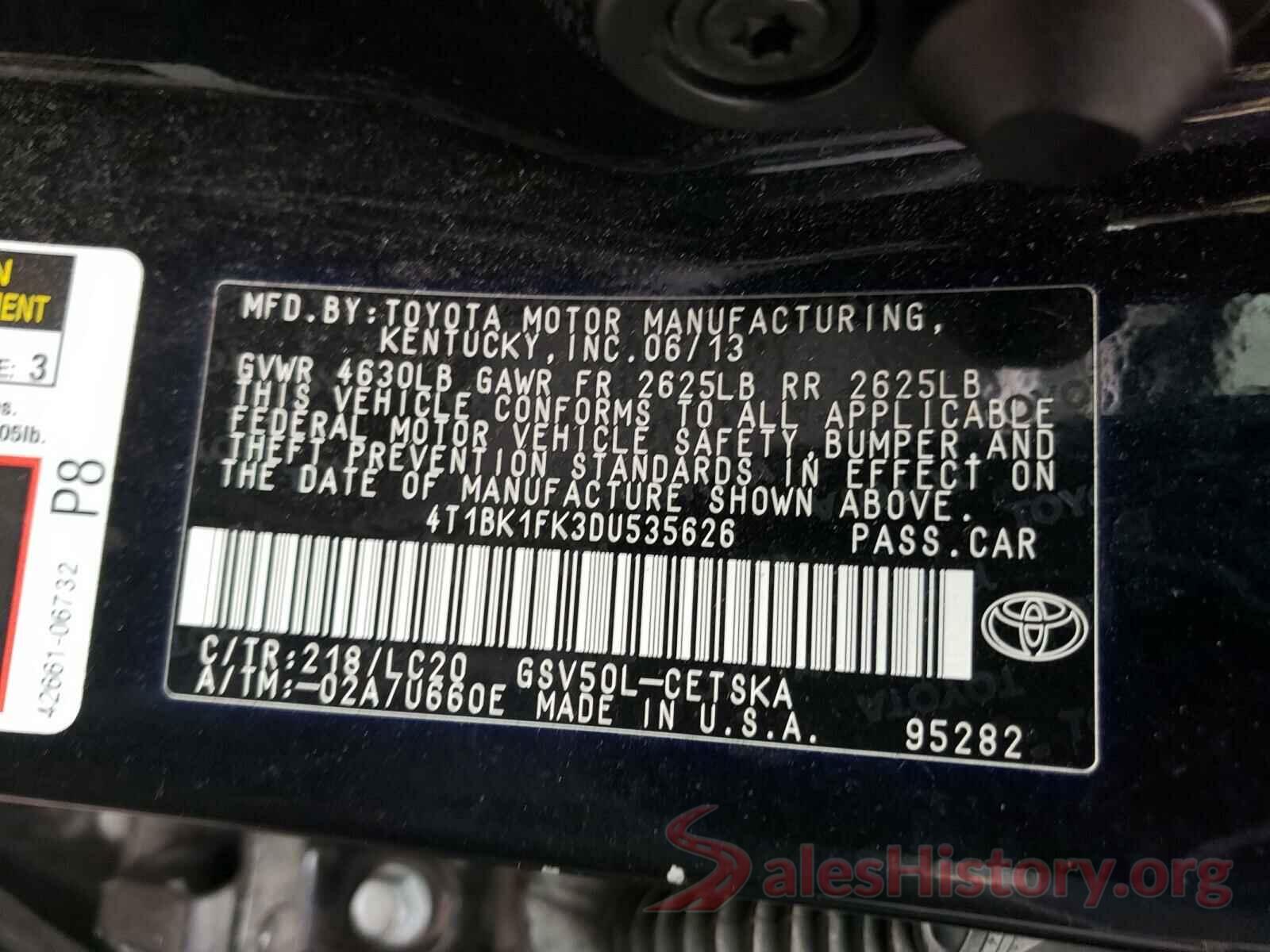 4T1BK1FK3DU535626 2013 TOYOTA CAMRY